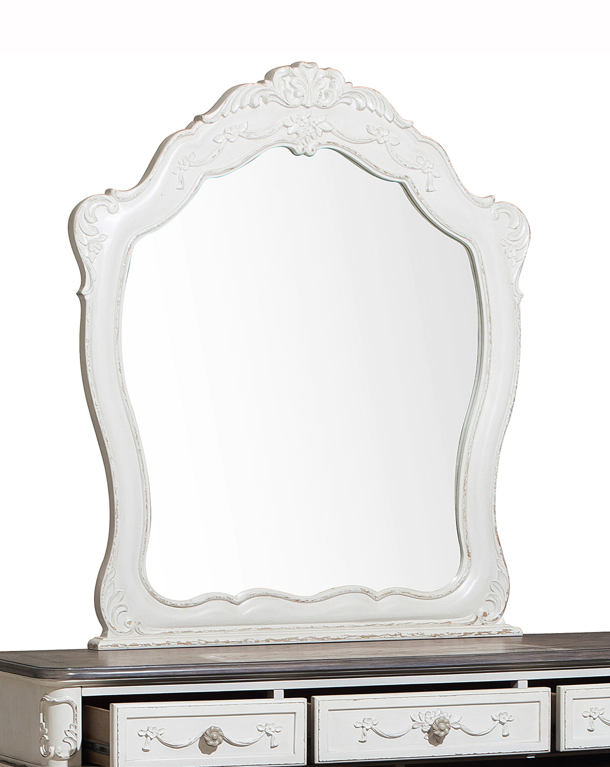 Homelegance Cinderella Mirror - Antique White with Gray Rub-Through