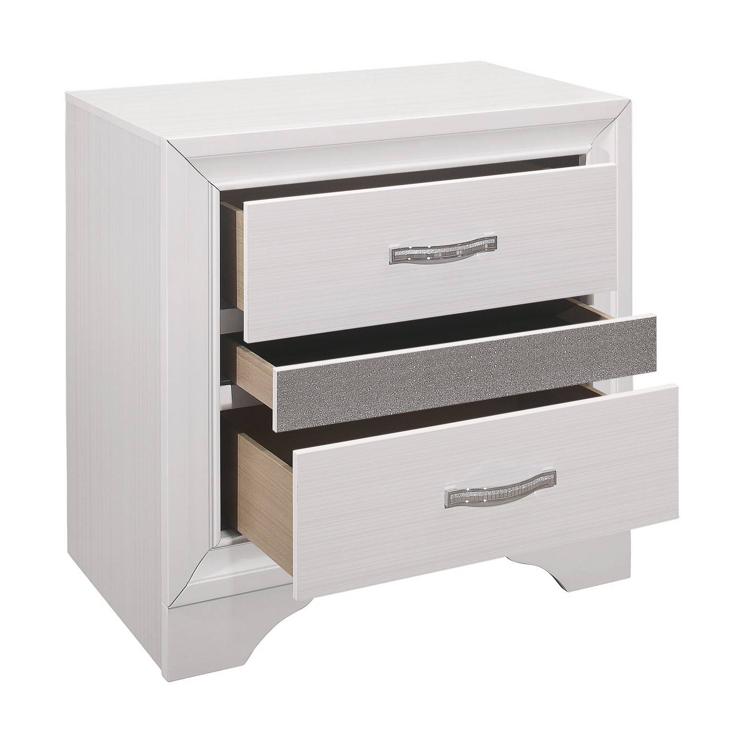 Homelegance Luster Night Stand - Two-tone : White And Silver Glitter