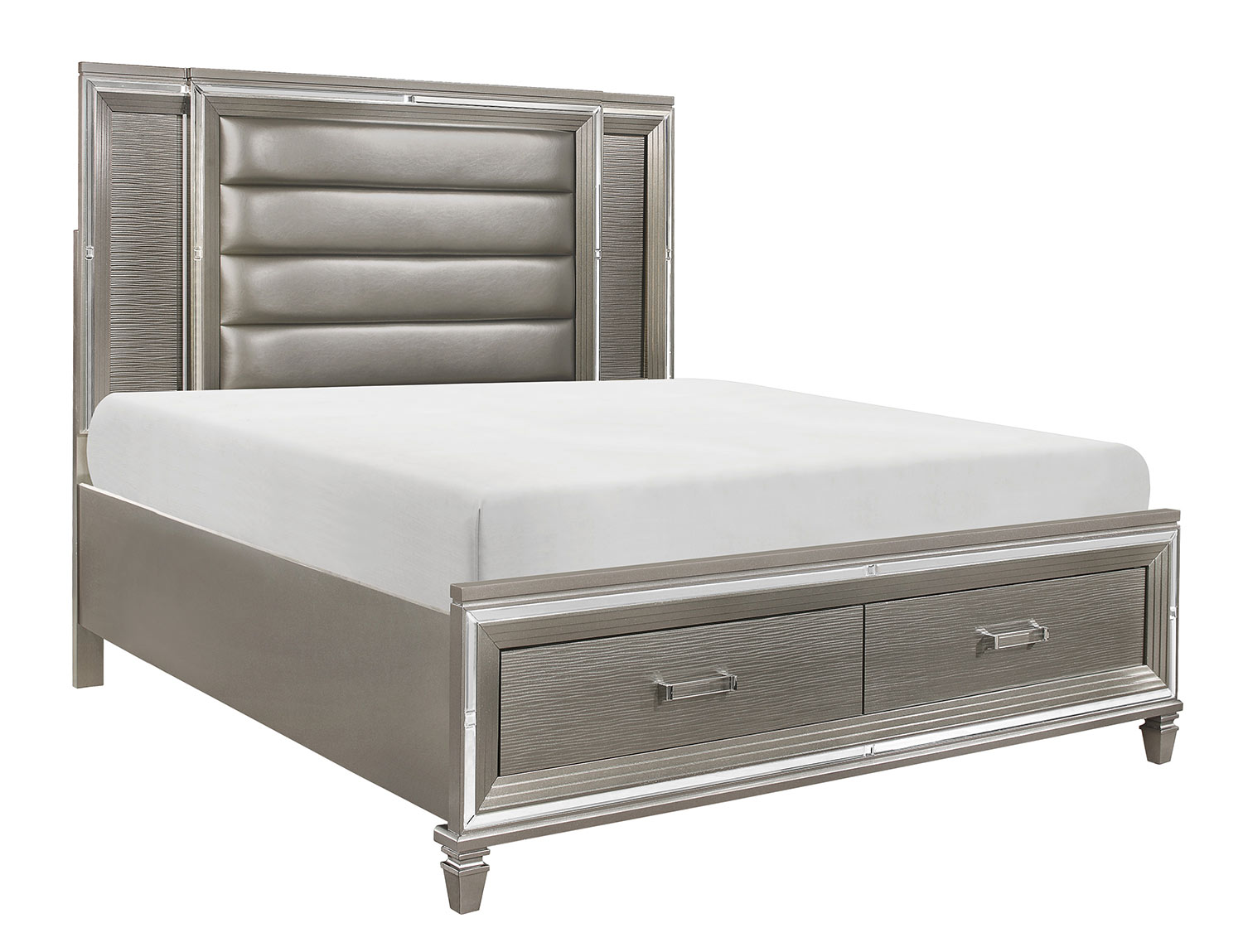 Homelegance Tamsin Platform Bed with Footboard Storage and LED Lighting - Silver-Gray Metallic