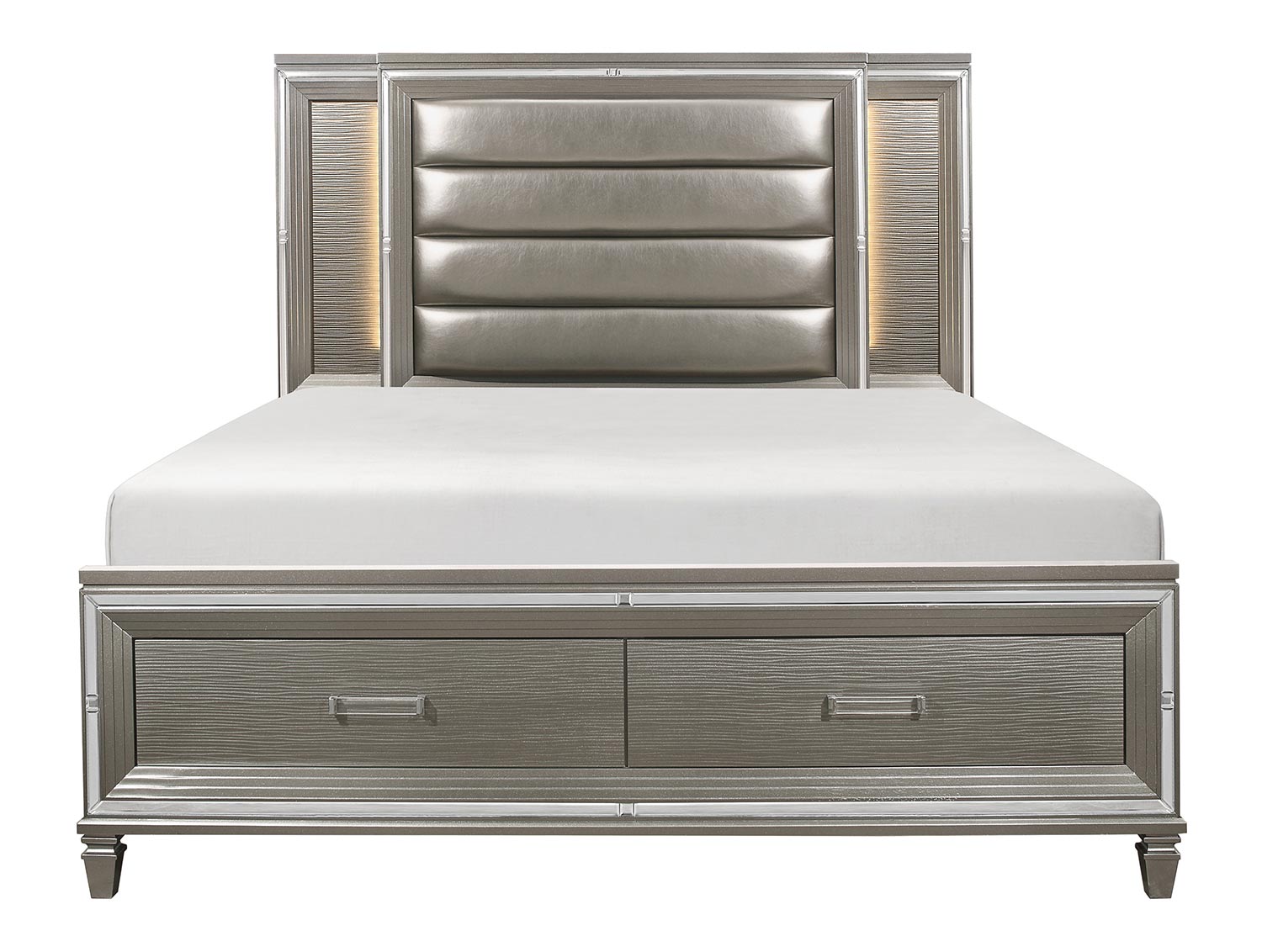 Homelegance Tamsin Platform Bed with Footboard Storage and LED Lighting - Silver-Gray Metallic