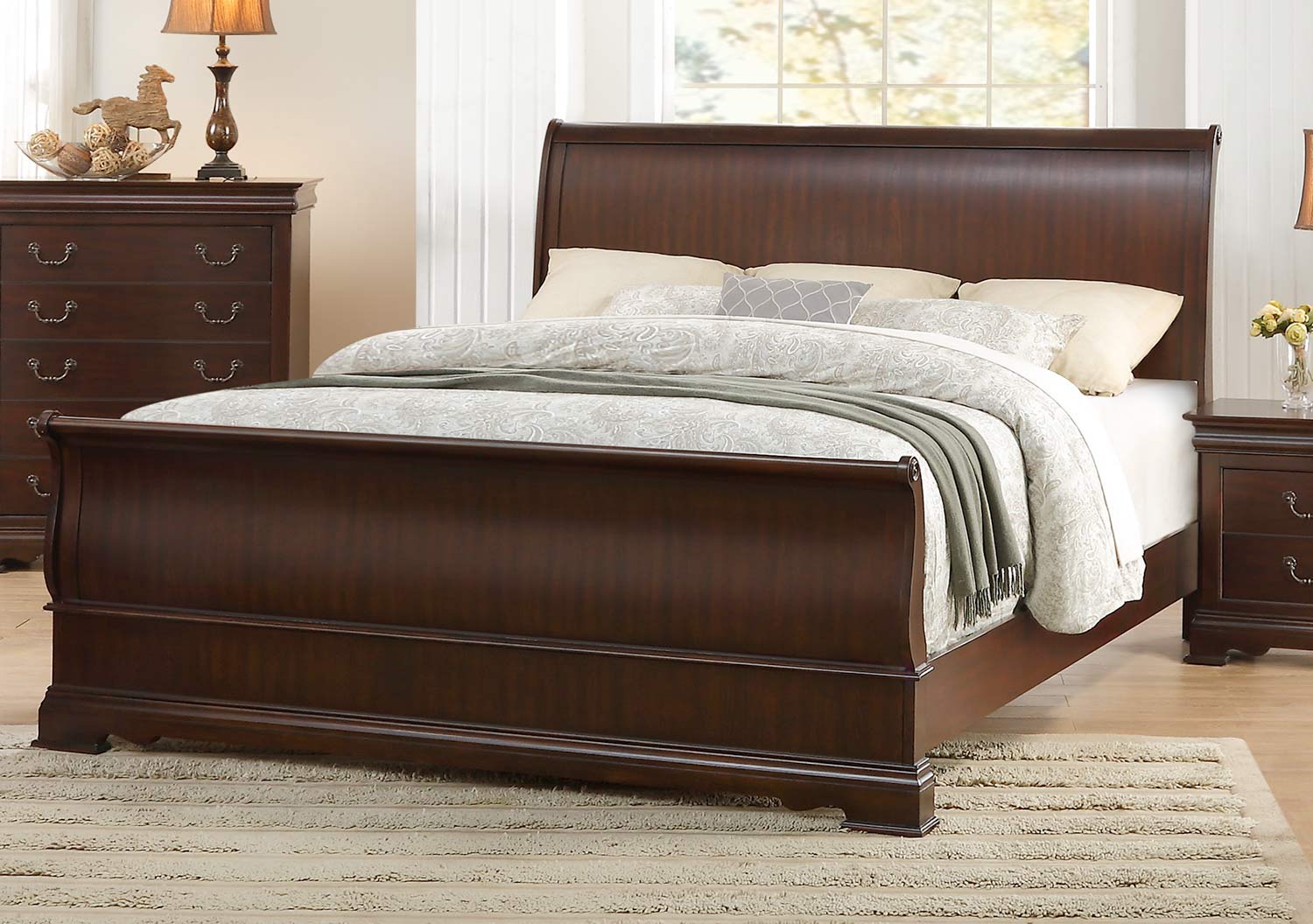 Homelegance Clematis Sleigh Bed - Cherry