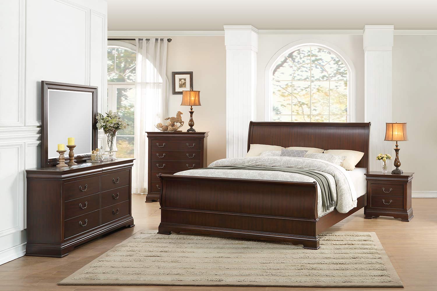 Homelegance Clematis Sleigh Bedroom Set - Cherry Homelegance Clematis Sleigh Bedroom Set - Cherry