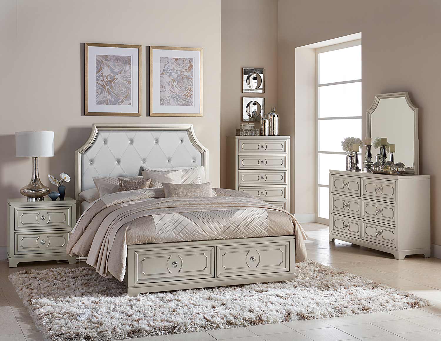 Homelegance Libretto Platform Bedroom Set - Silver - Light Gray Bi-Cast Vinyl Homelegance Libretto Platform Bedroom Set - Silver - Light Gray Bi-Cast Vinyl