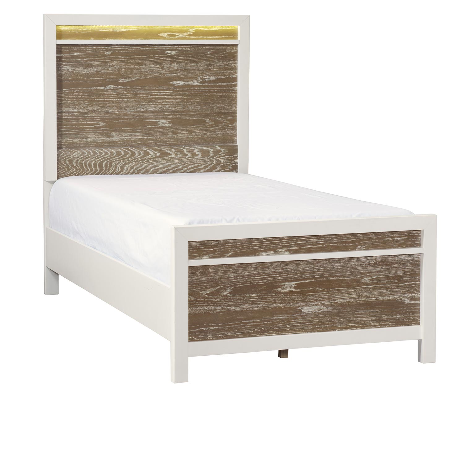 Homelegance Renly Bed with LED Lighting - Natural Finish of Oak Veneer with White Framing