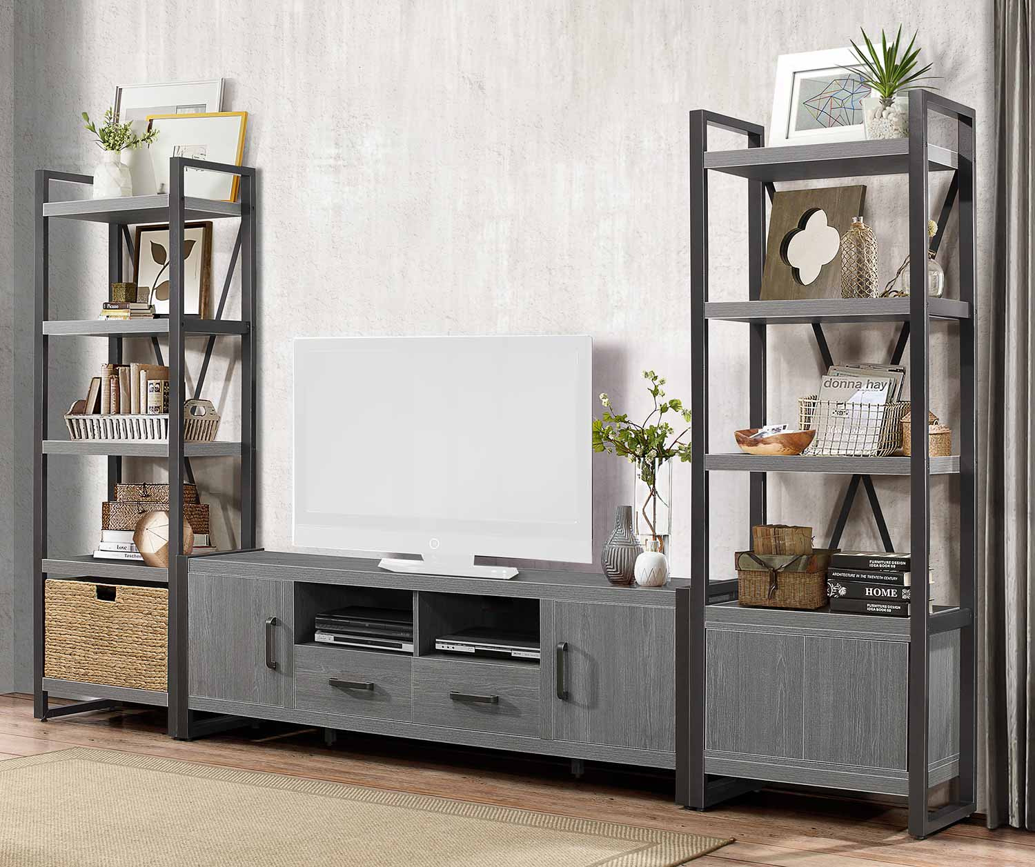 Homelegance Dogue 76-inch Entertainment Center Set - Gunmetal - Gray Homelegance Dogue 76-inch Entertainment Center Set - Gunmetal - Gray