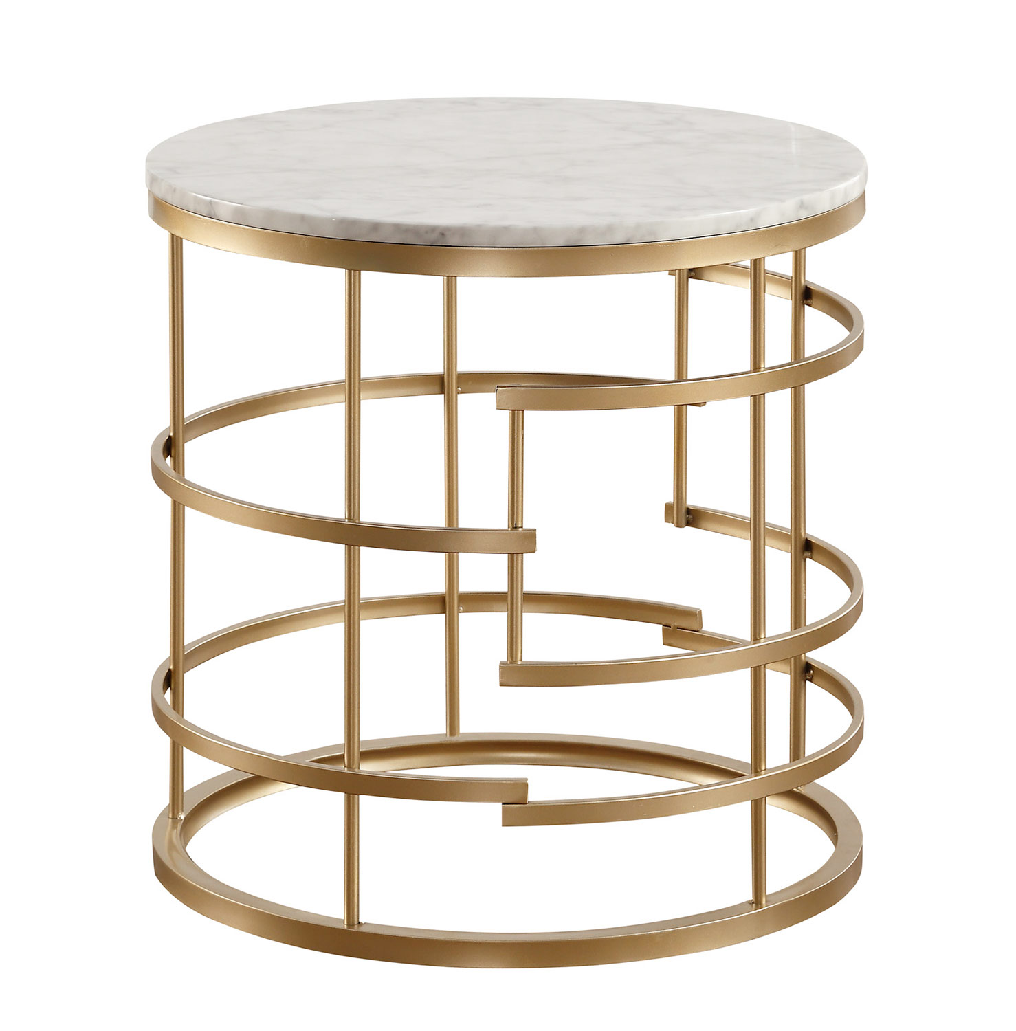 Homelegance Brassica Round End Table with Faux Marble Top - Gold - White Marble Top Homelegance Brassica Round End Table with Faux Marble Top - Gold - White Marble Top