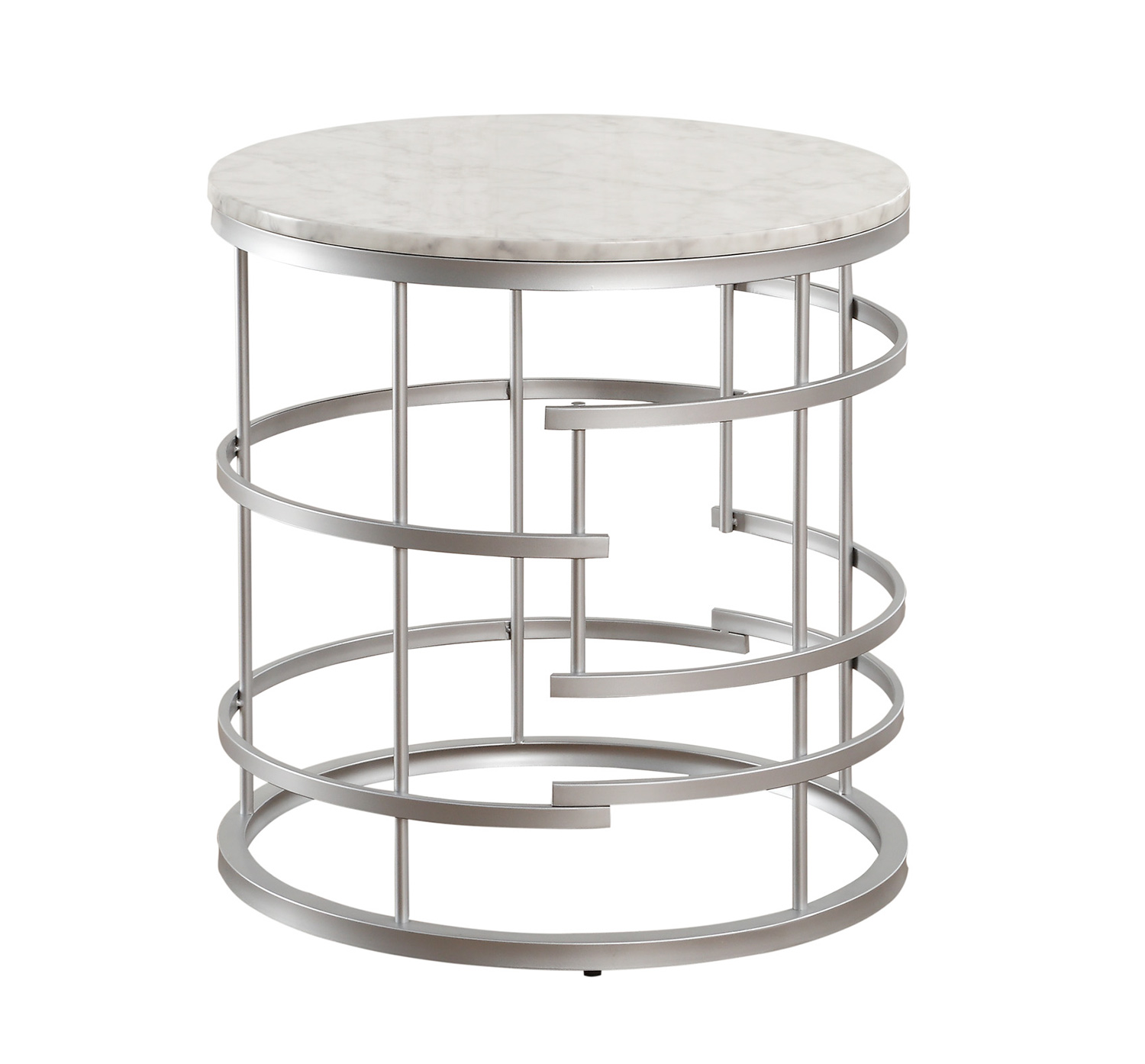 Homelegance Brassica Round End Table with Faux Marble Top - Silver - White Marble Top Homelegance Brassica Round End Table with Faux Marble Top - Silver - White Marble Top