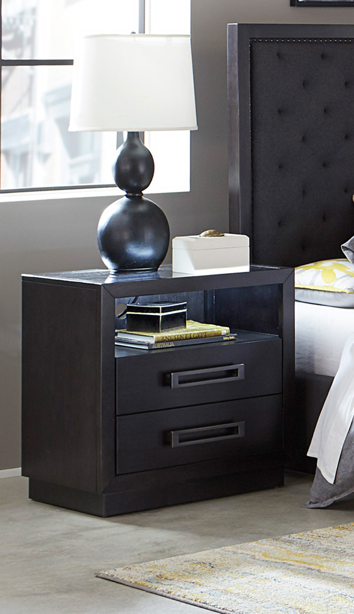 Homelegance Larchmont Night Stand with LED Lighting - Charcoal Finish over Ash Veneer