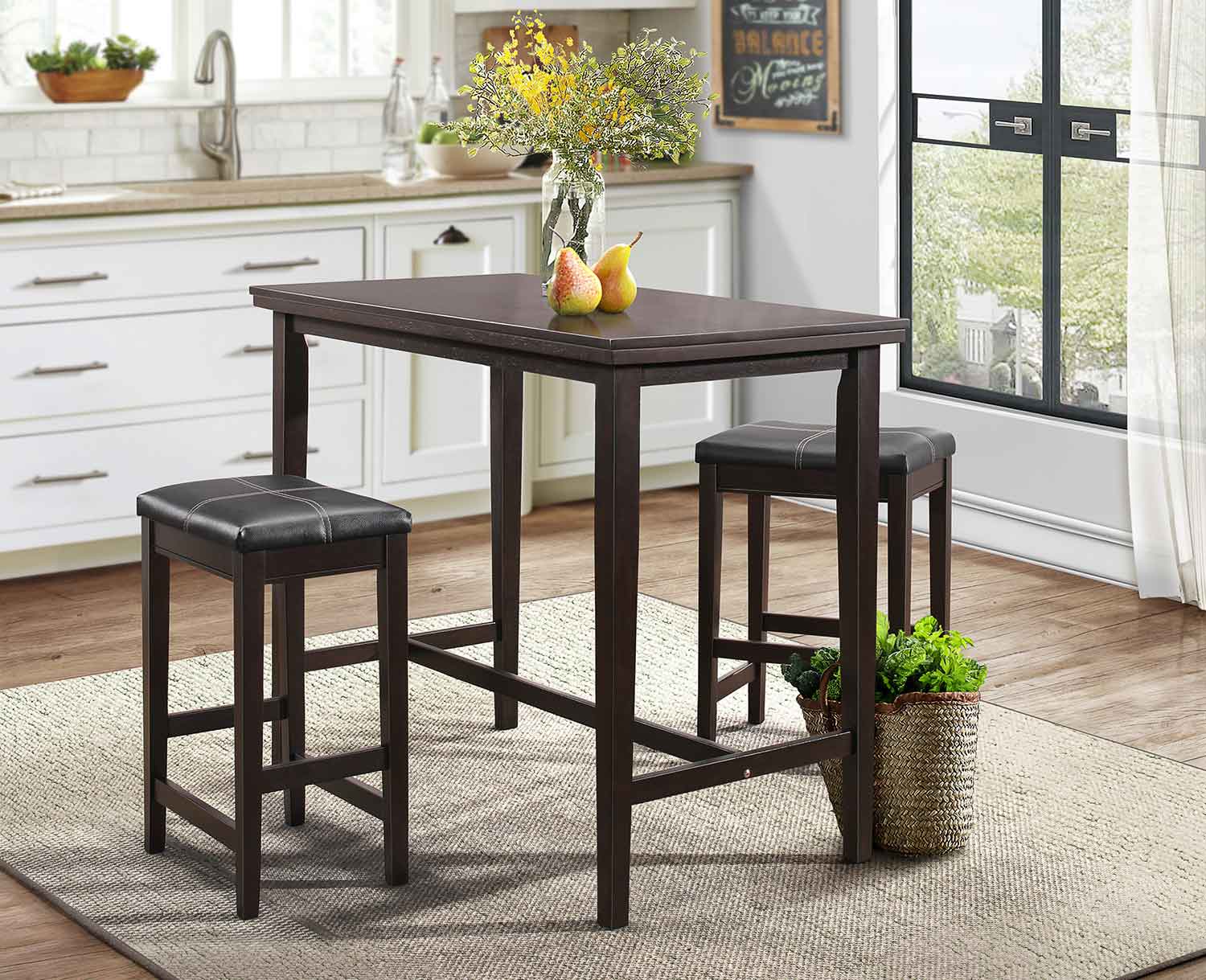 Homelegance Tirel 3-Piece Pack Counter Height Set - Dark Brown - Dark Brown Bi-Cast Vinyl Homelegance Tirel 3-Piece Pack Counter Height Set - Dark Brown - Dark Brown Bi-Cast Vinyl