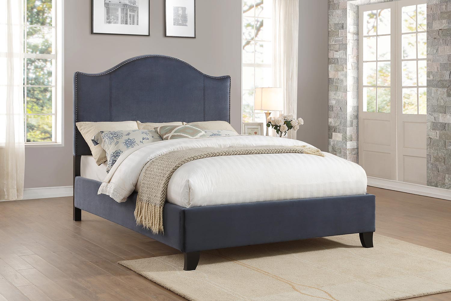 Homelegance Carlow Upholstered Bed - Navy Homelegance Carlow Upholstered Bed - Navy