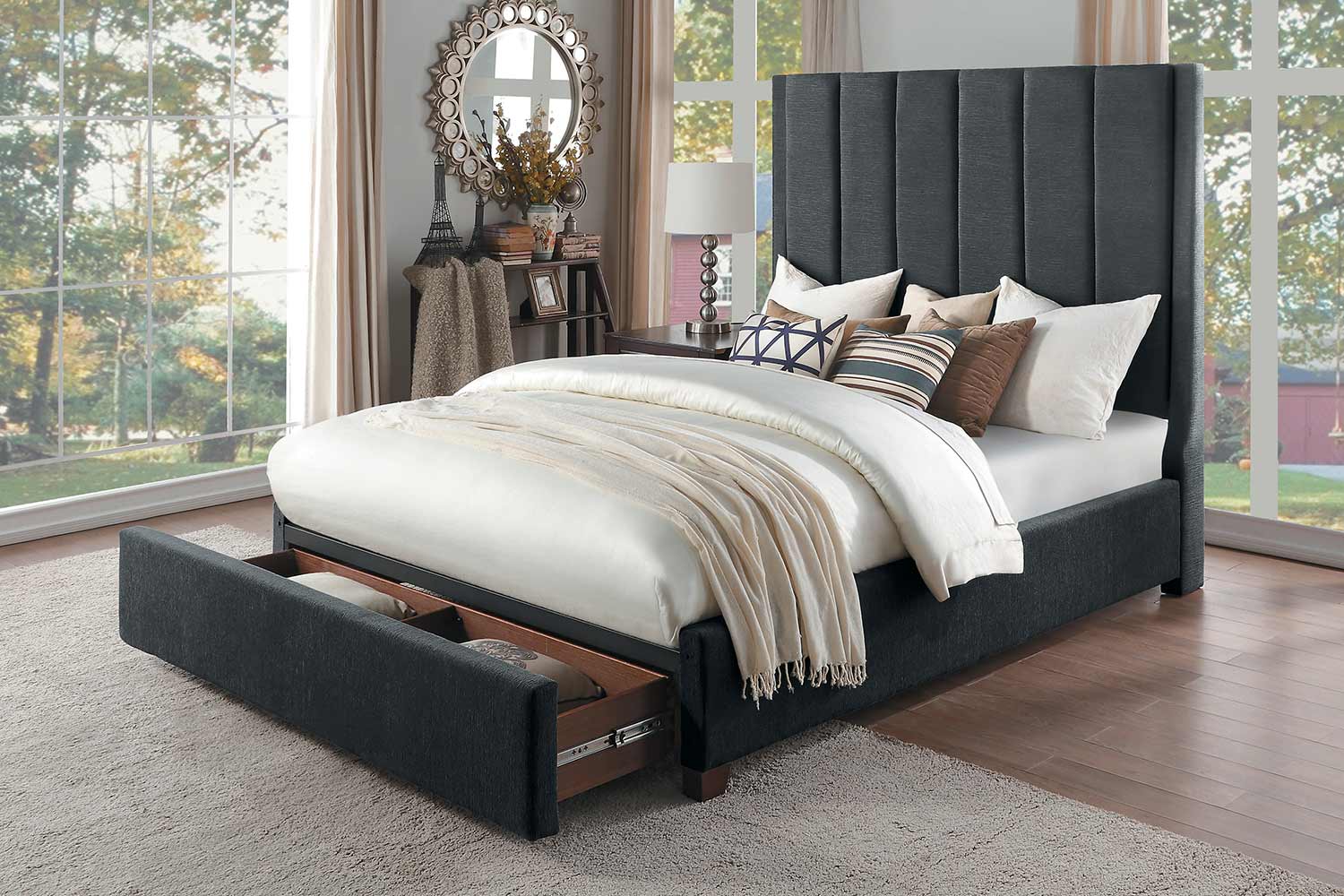 Homelegance Neunan Platform Bed with Storage Footboard - Dark Gray Homelegance Neunan Platform Bed with Storage Footboard - Dark Gray
