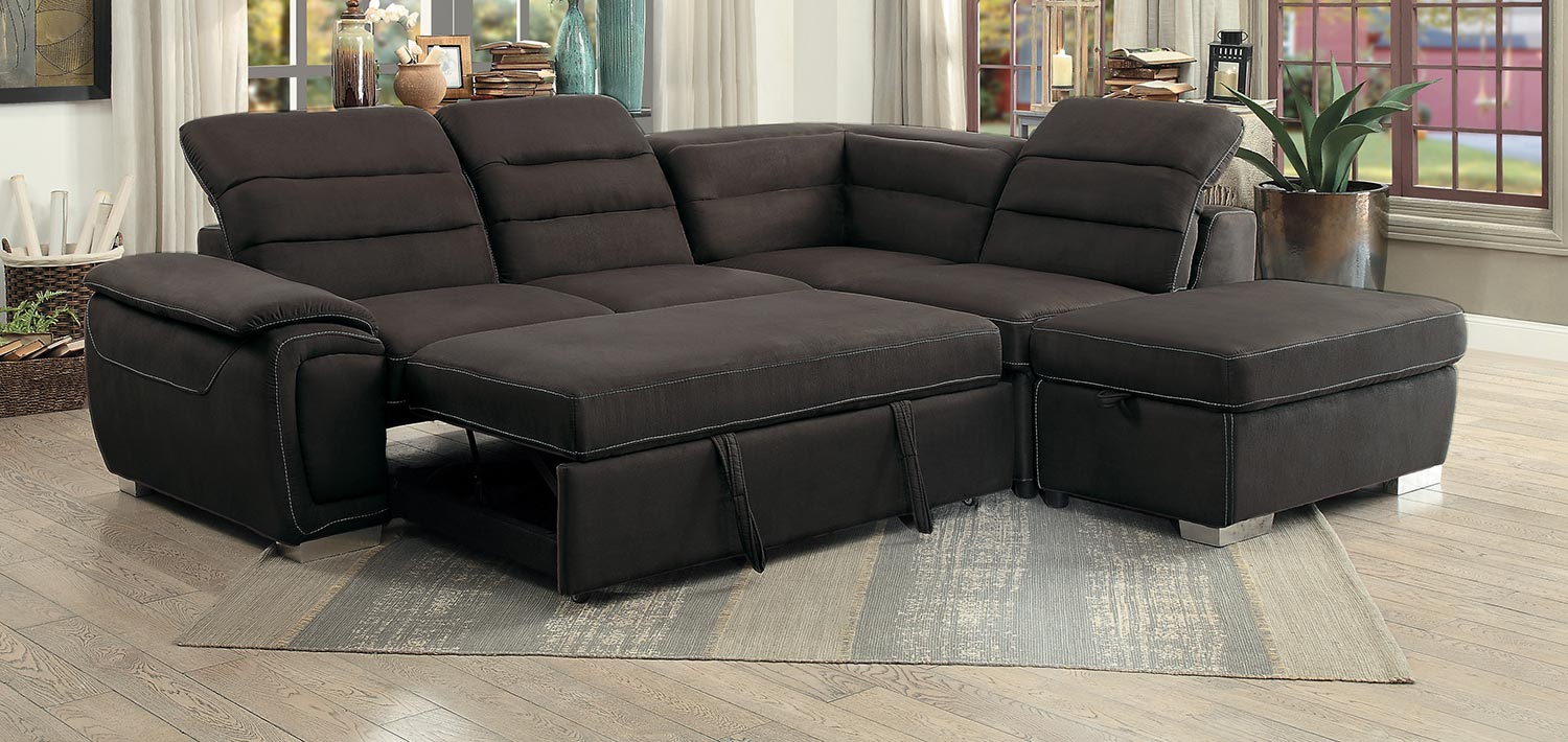 Homelegance Platina Sectional With Pull-Out Bed And Storage Ottoman - Chocolate