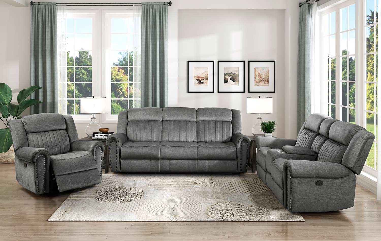 Homelegance Brennen Reclining Sofa Set - Charcoal