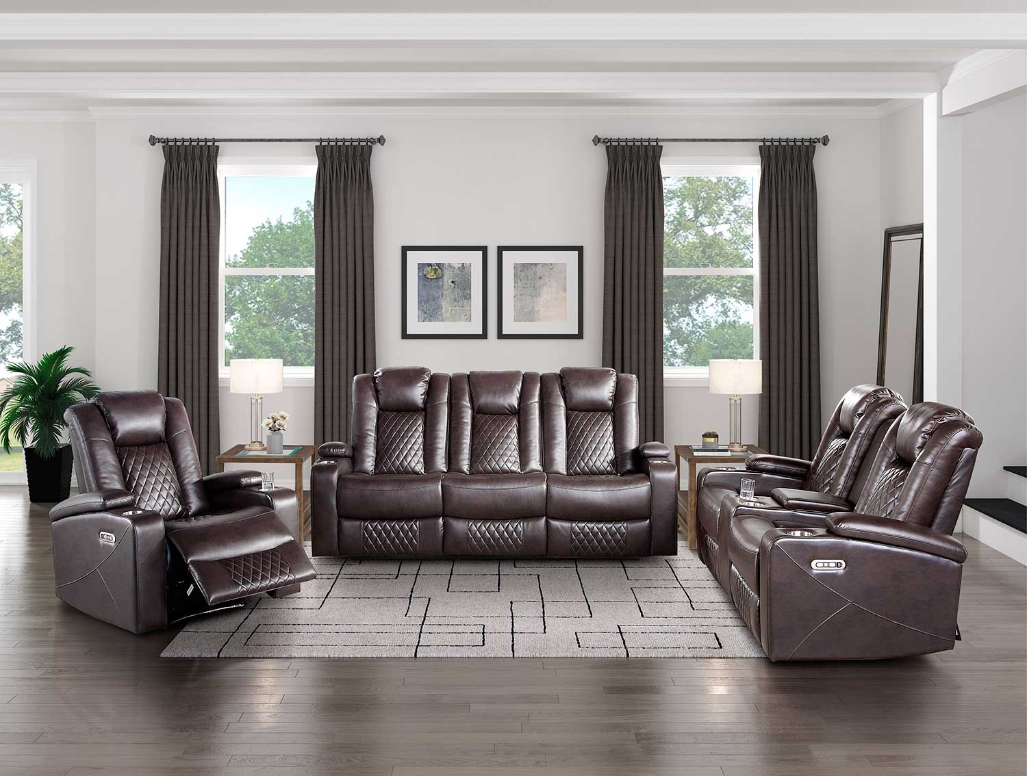 Homelegance Caelan Power Reclining Sofa Set - Dark brown