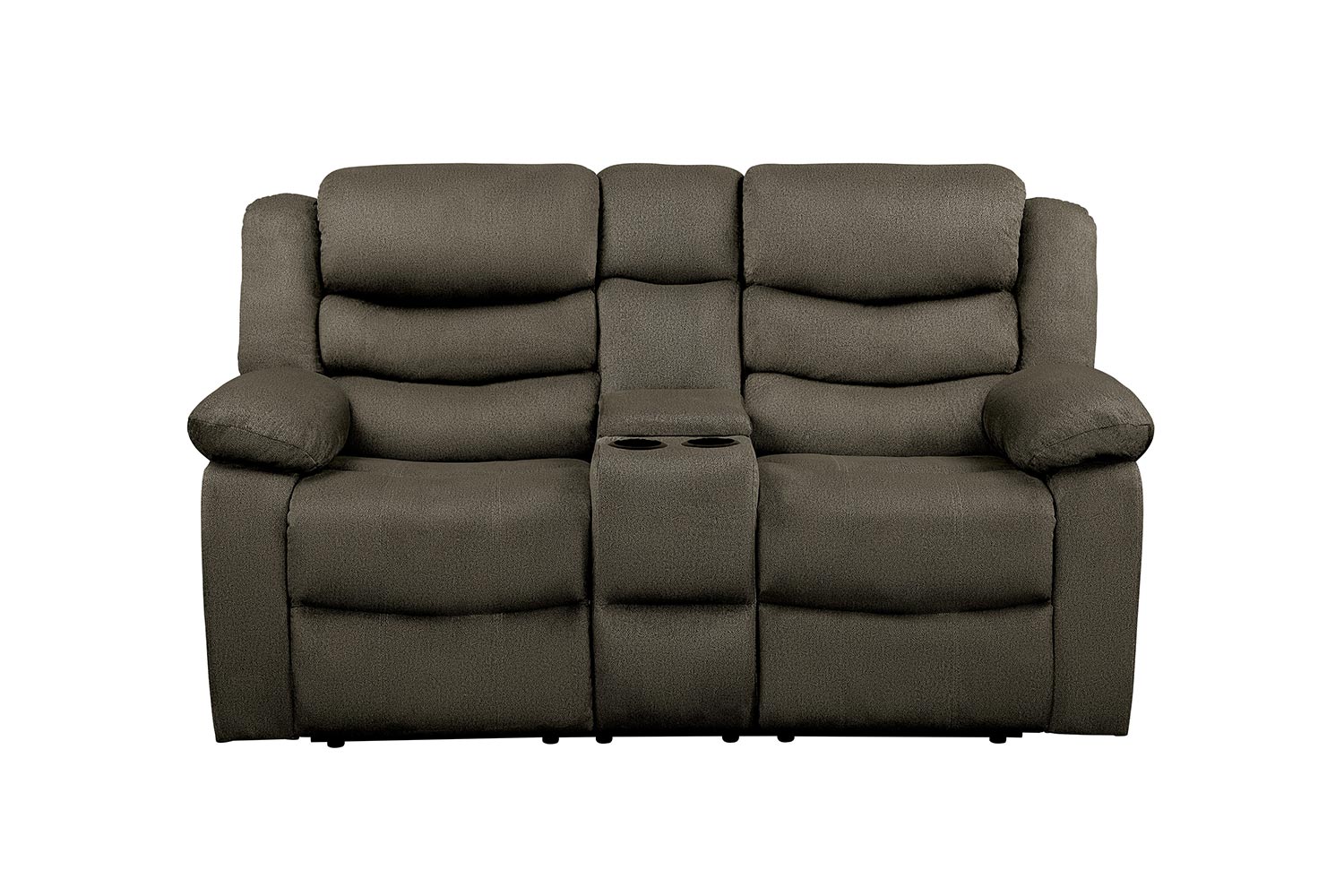 Homelegance Discus Double Reclining Love Seat with Center Console - Brown