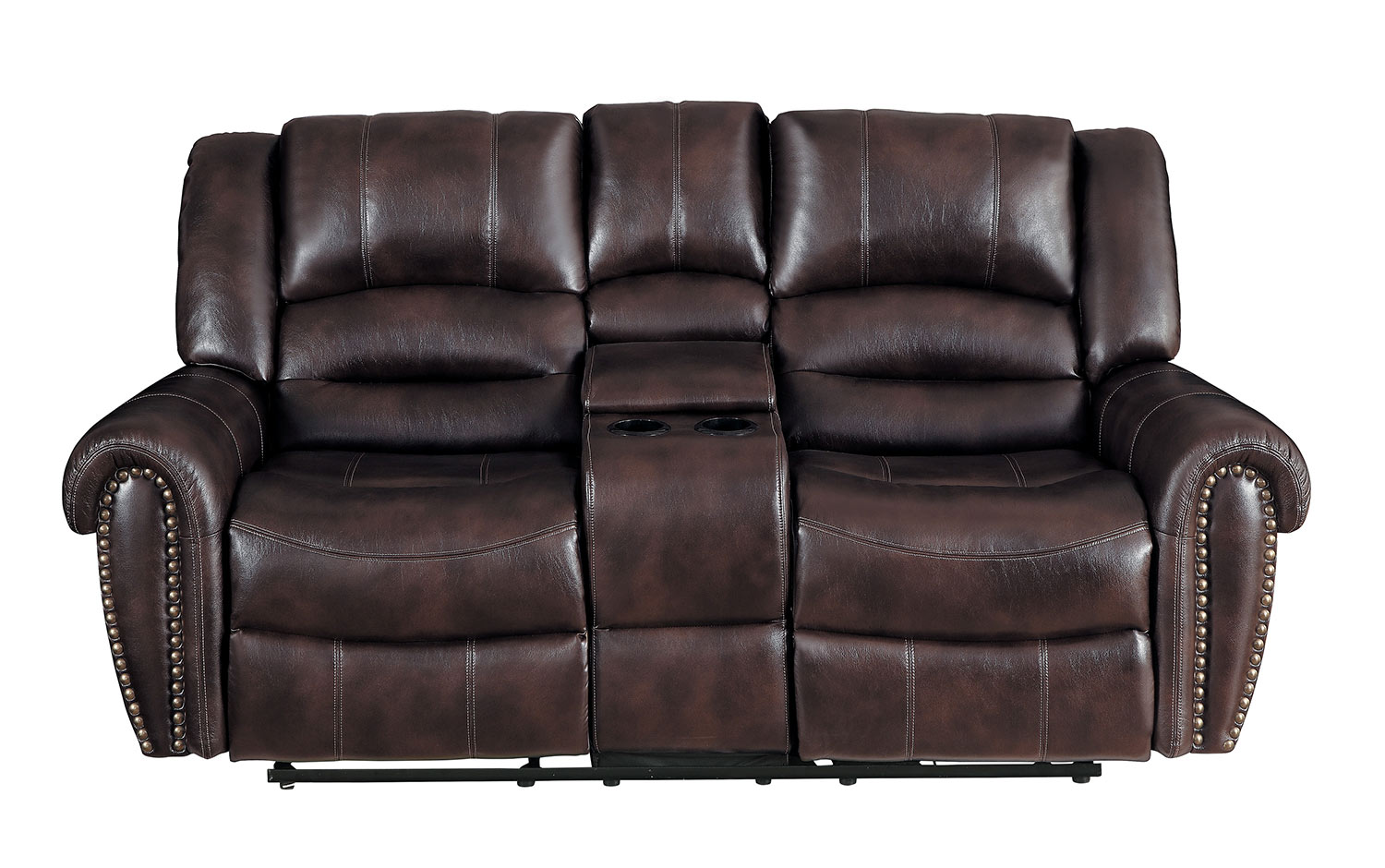 Homelegance Center Hill Double Glider Reclining Love Seat With Center Console - Dark Brown