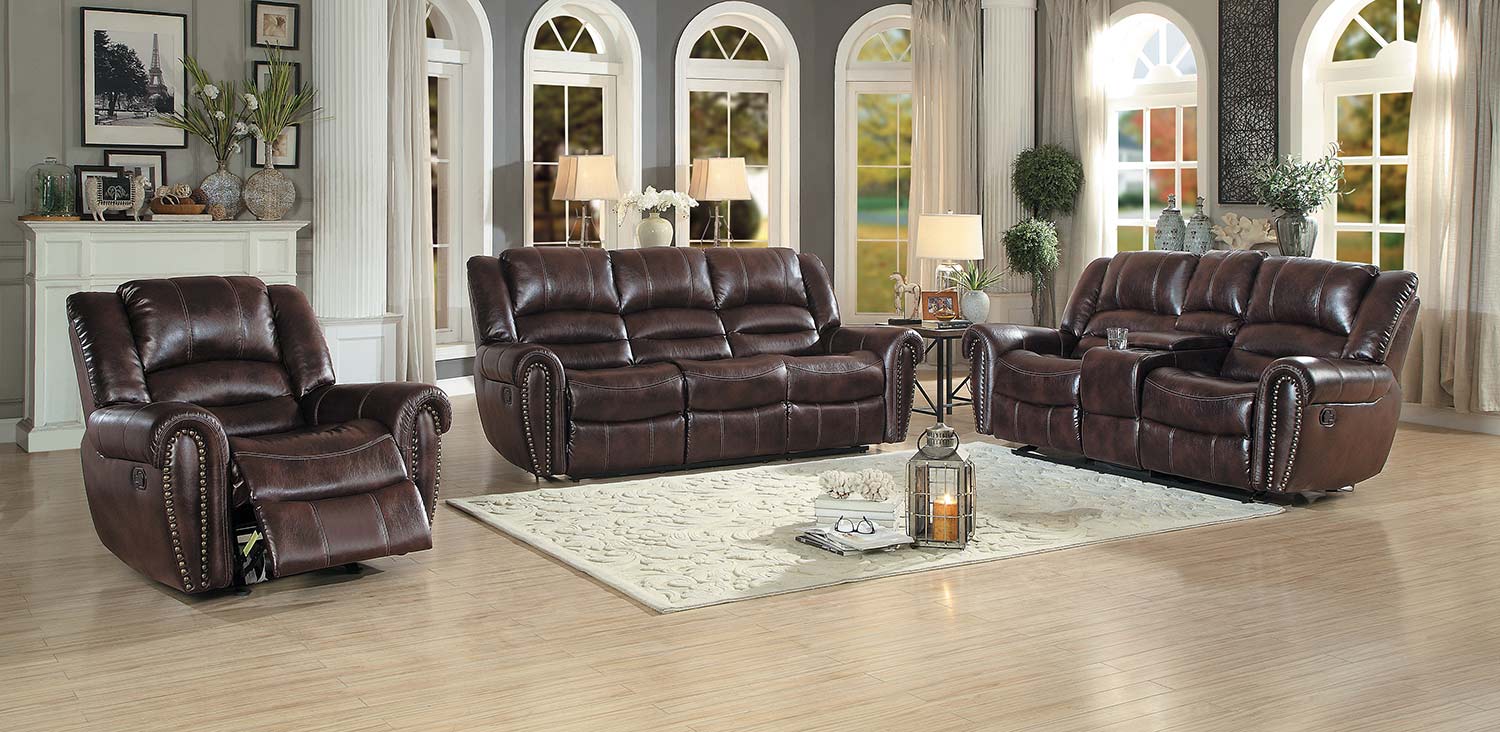 Homelegance Center Hill Reclining Sofa Set - Dark Brown