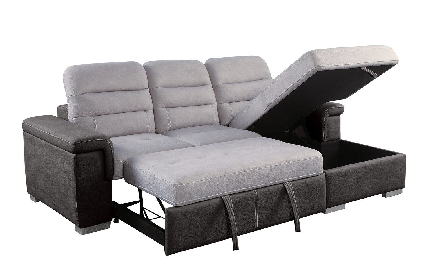Homelegance Alfio Sectional with Pull-out Bed and Hidden Storage - Silver/Chocolate