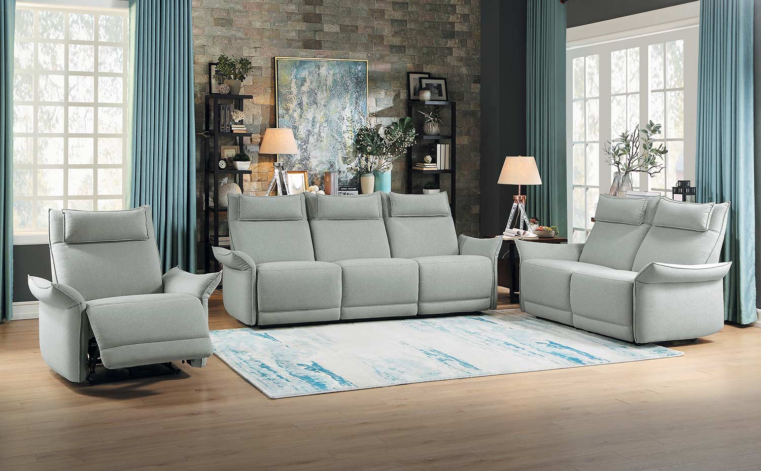 Homelegance Linette Power Reclining Sofa Set - Ocean Homelegance Linette Power Reclining Sofa Set - Ocean