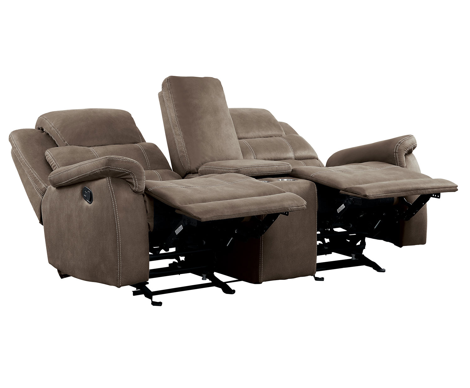 Homelegance Shola Power Double Reclining Love Seat with Center Console and Power Headrests - Brown