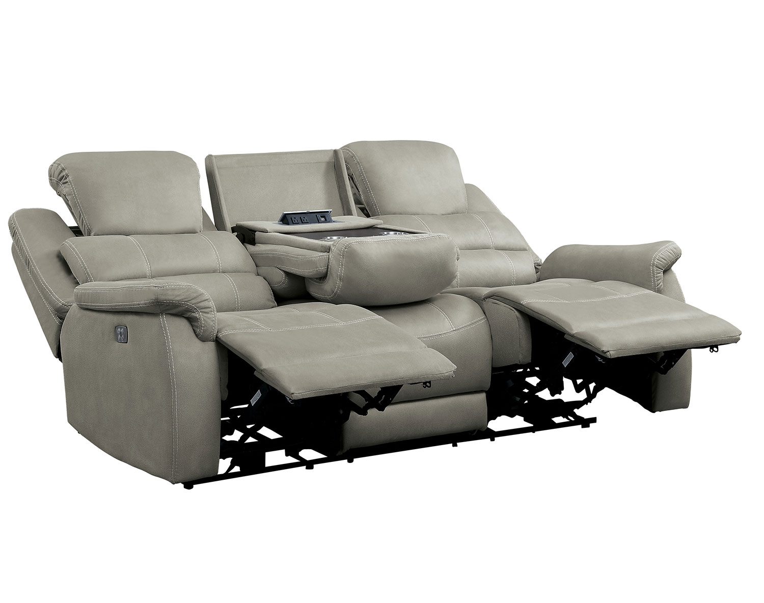 Homelegance Shola Power Double Reclining Sofa with Power Headrests, Drop-Down Cup holders and Receptacles - Gray