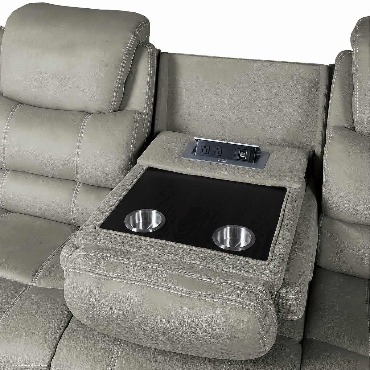 Homelegance Shola Double Reclining Sofa with Drop-Down Cup holders and Receptacles - Gray