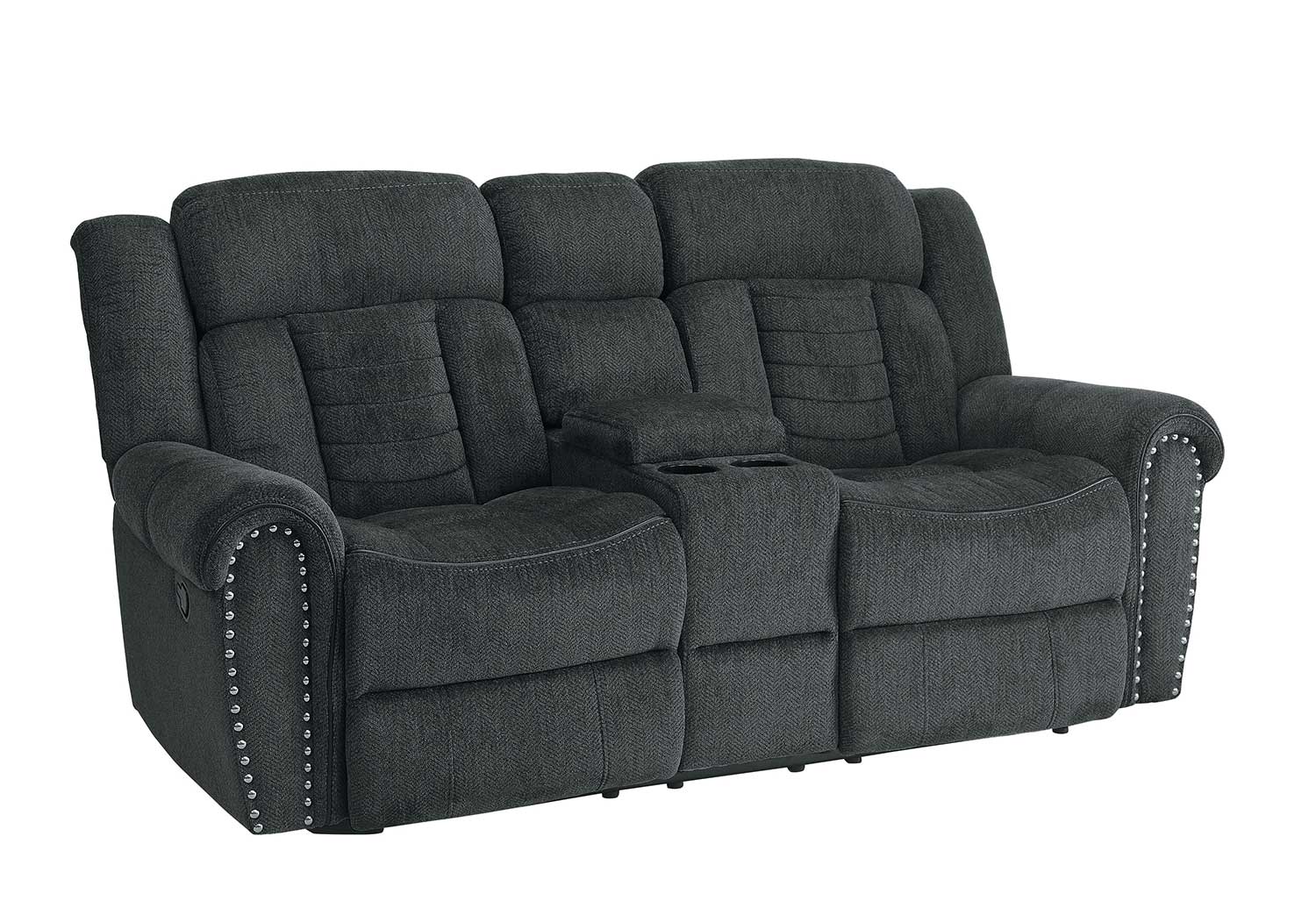 Homelegance Nutmeg Double Reclining Love Seat With Center Console - Charcoal Gray