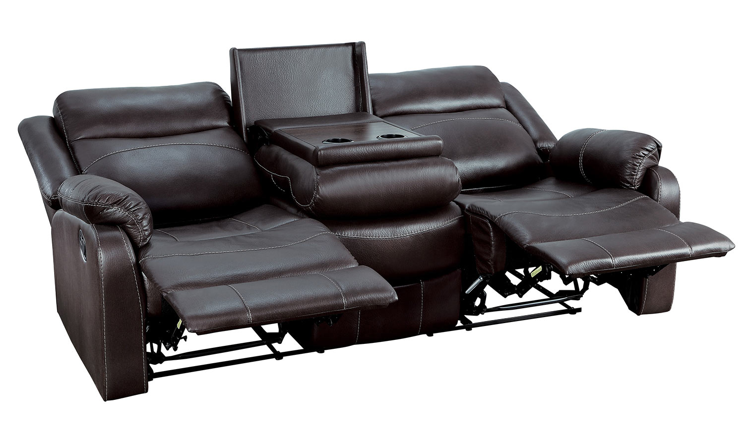 Homelegance Yerba Double Lay Flat Reclining Sofa With Center Drop-Down Cup Holders - Dark Brown