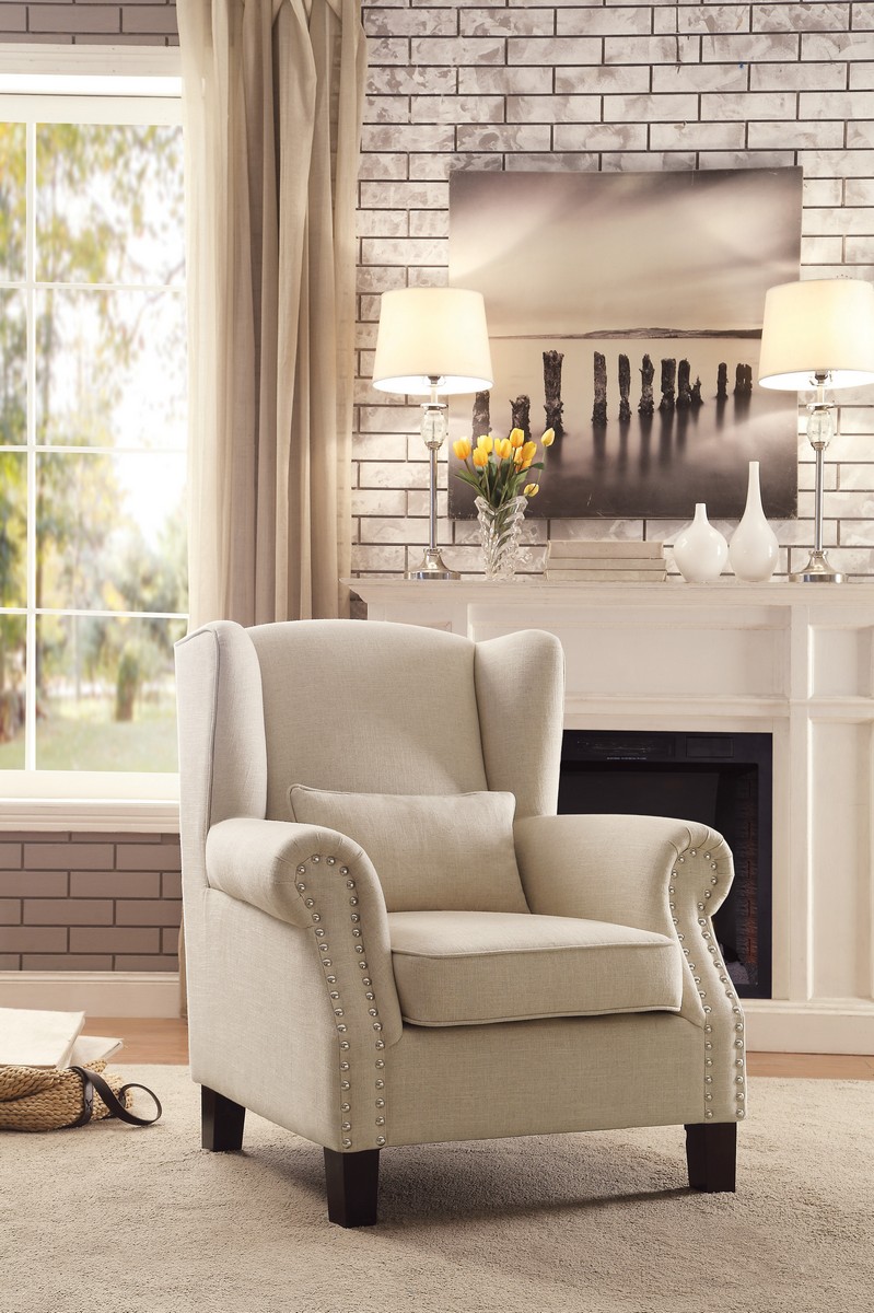 Homelegance Adelaide Accent Chair with 1 Kidney Pillow - Linen-like fabric - Light Neutral Homelegance Adelaide Accent Chair with 1 Kidney Pillow - Linen-like fabric - Light Neutral