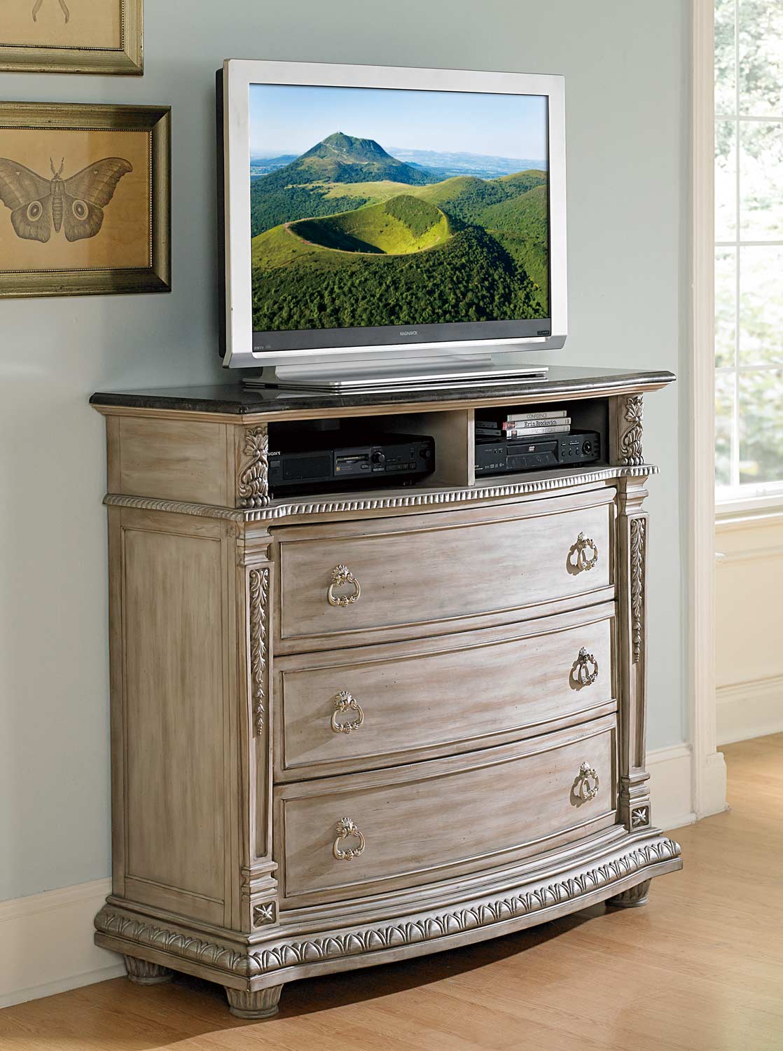 Homelegance Palace II TV Chest - Weathered White Rub-Through Homelegance Palace II TV Chest - Weathered White Rub-Through