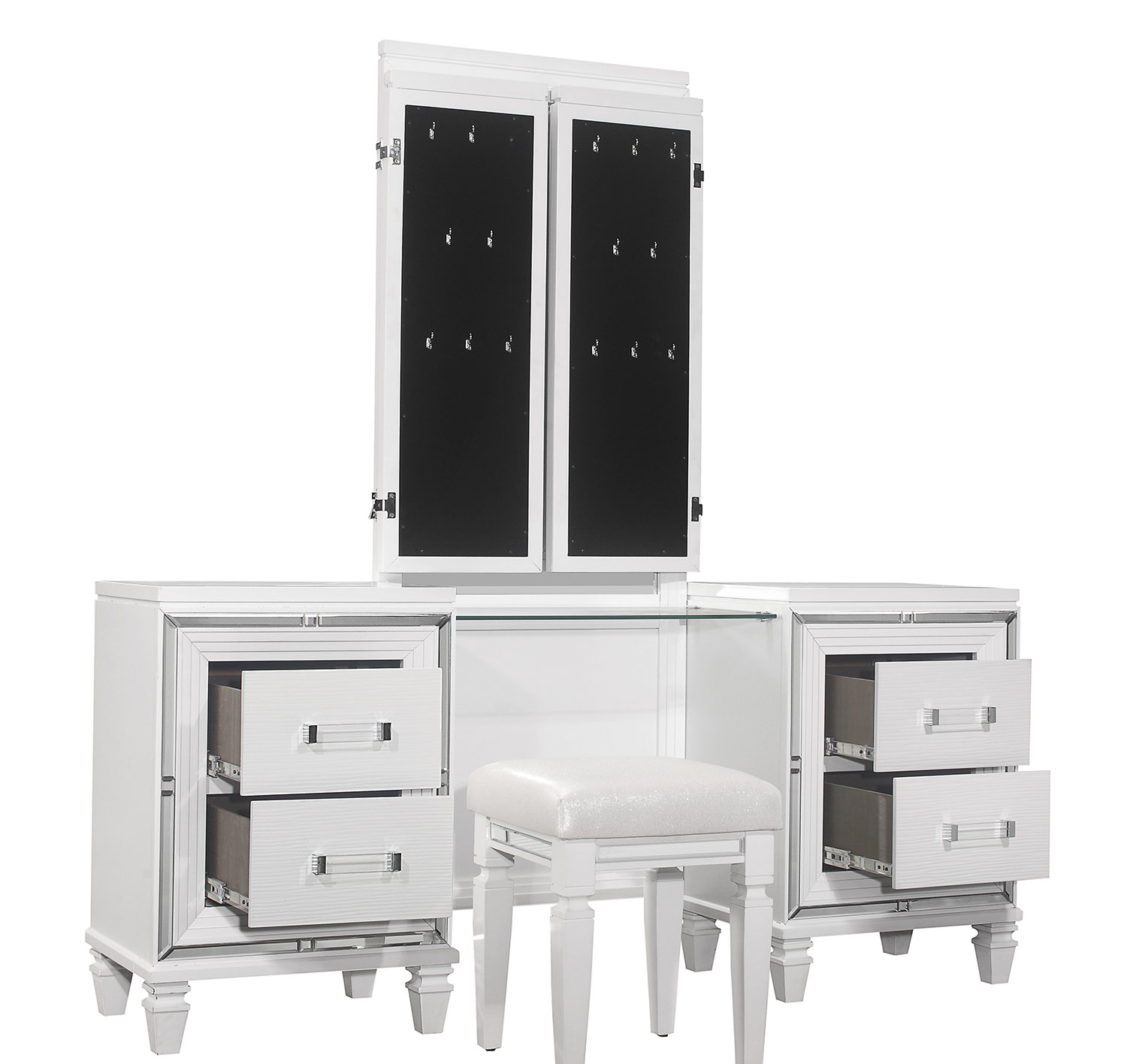 Homelegance Tamsin Vanity Dresser with Mirror - White Metallic