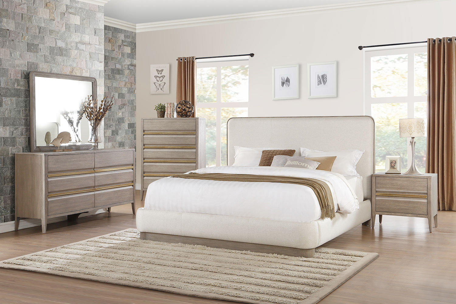 Homelegance Aristide Upholstered Platform Bedroom Set - Gold and Weathered Grey Homelegance Aristide Upholstered Platform Bedroom Set - Gold and Weathered Grey