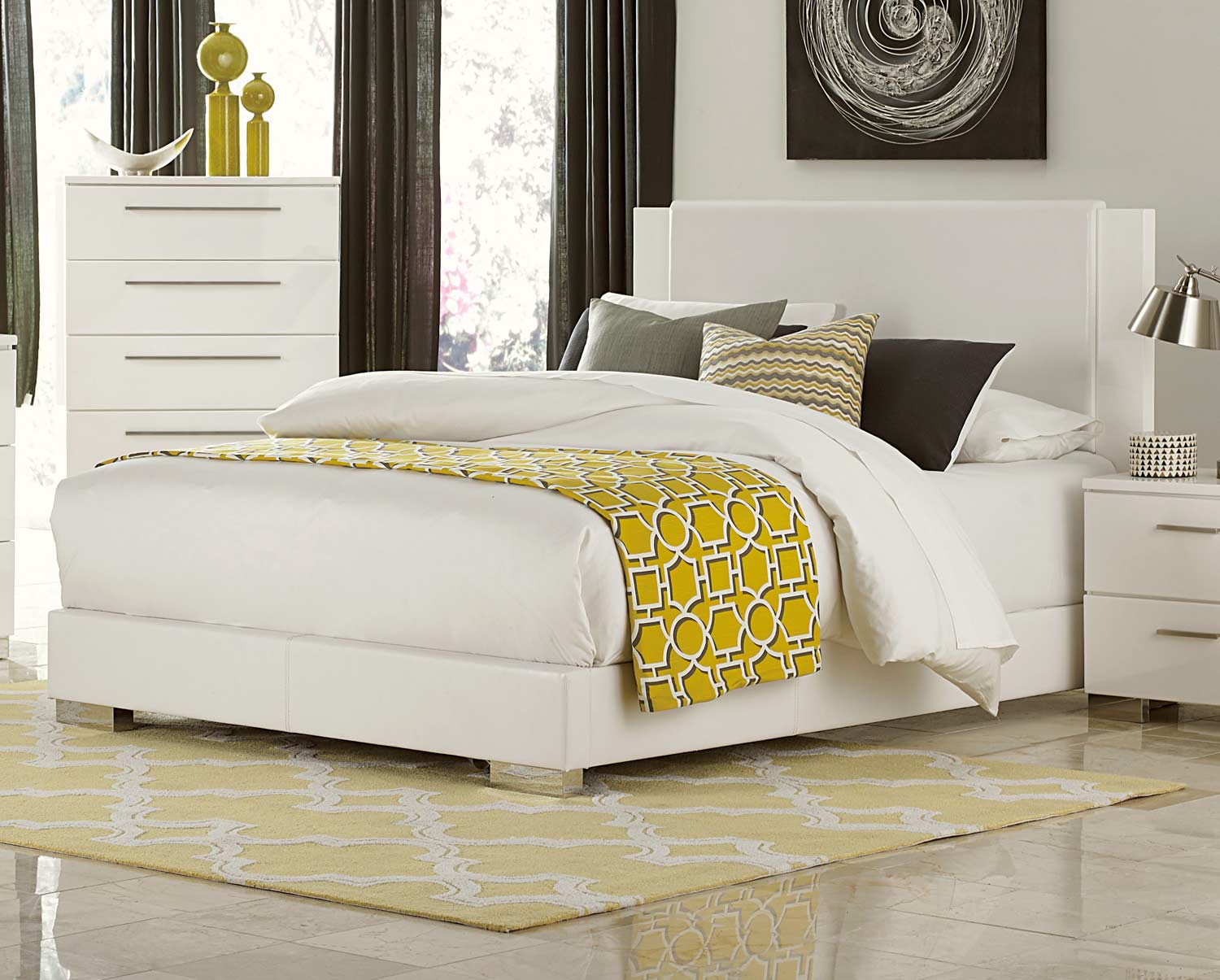 Homelegance Linnea Upholstered Bed - High-Gloss White Homelegance Linnea Upholstered Bed - High-Gloss White