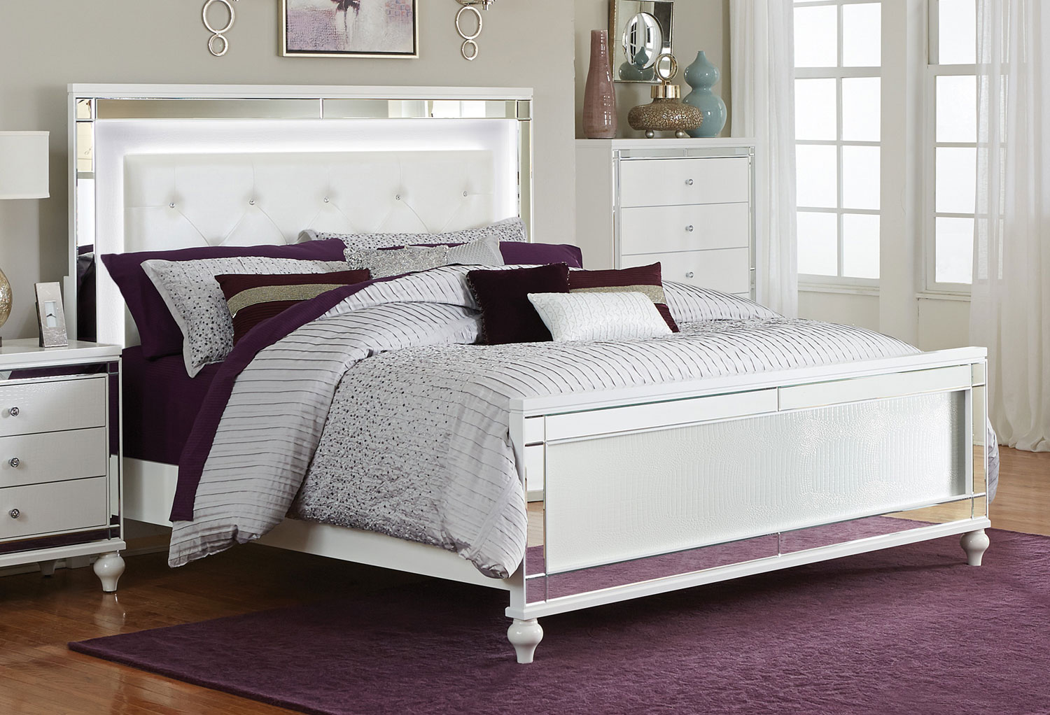 Homelegance Alonza Bed with LED Lighting - Brilliant White