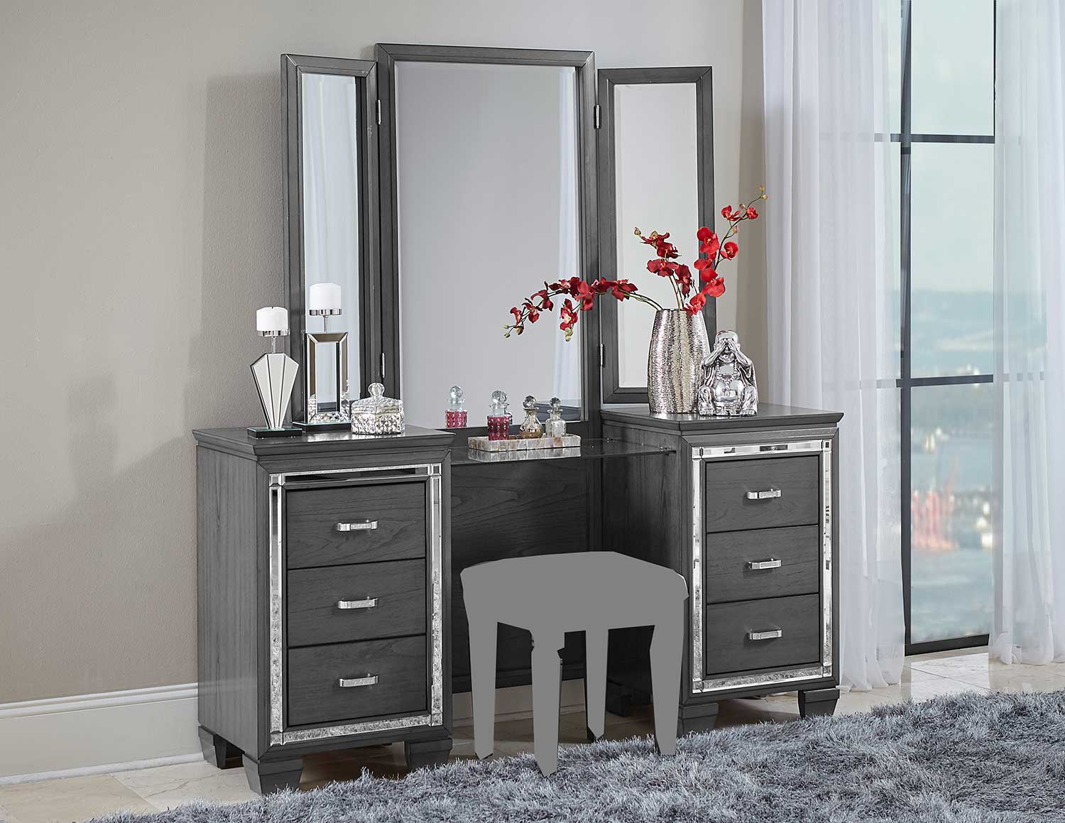 Homelegance Allura Vanity with Mirror - Gray
