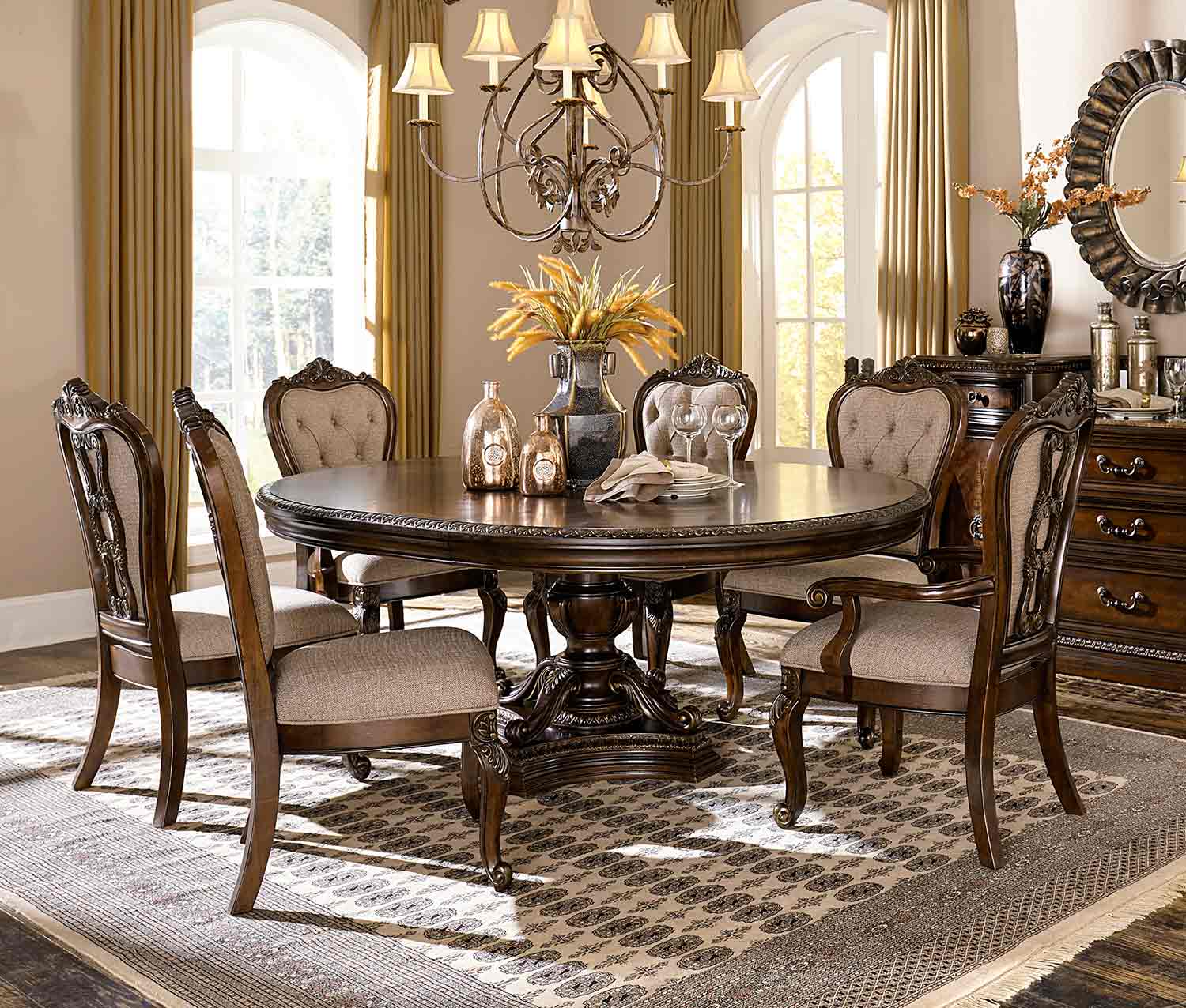 Homelegance Bonaventure Park Round/Oval Dining Set - Gold-Highlighted Cherry Homelegance Bonaventure Park Round/Oval Dining Set - Gold-Highlighted Cherry