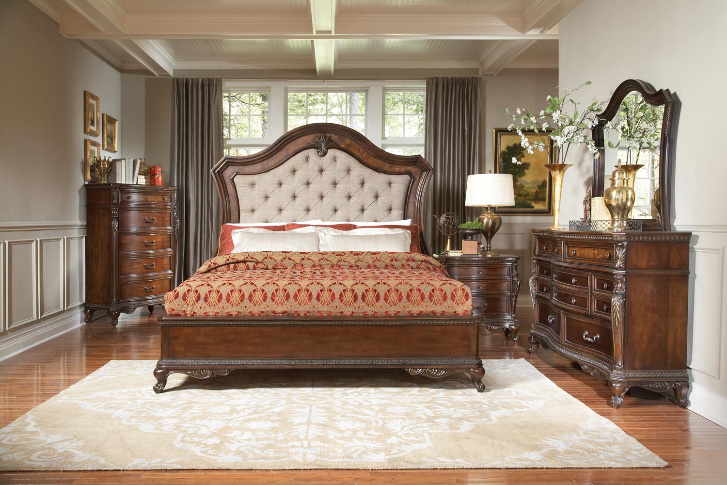 Homelegance Bonaventure Park Upholstered Bedroom Set - Warm Cherry Homelegance Bonaventure Park Upholstered Bedroom Set - Warm Cherry