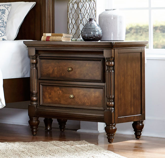 Homelegance Verlyn Night Stand - Cherry with Burl Accents Homelegance Verlyn Night Stand - Cherry with Burl Accents