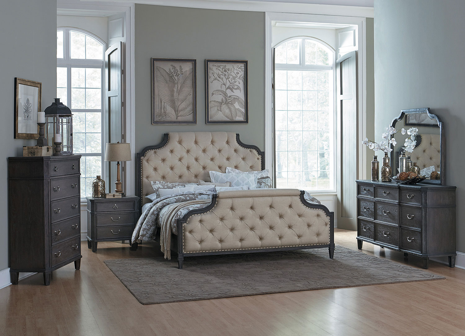 Homelegance Lindley Button Tufted Upholstered Bedroom Set - Dusty Gray