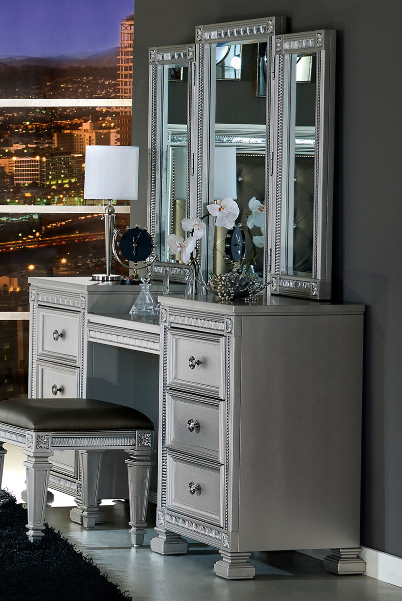 Homelegance Bevelle Vanity Dresser with Mirror - Silver