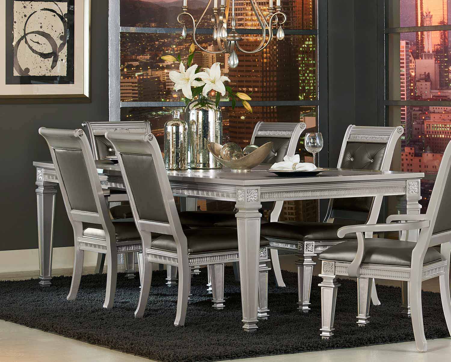 Homelegance Bevelle Dining Table with Leaf - Silver