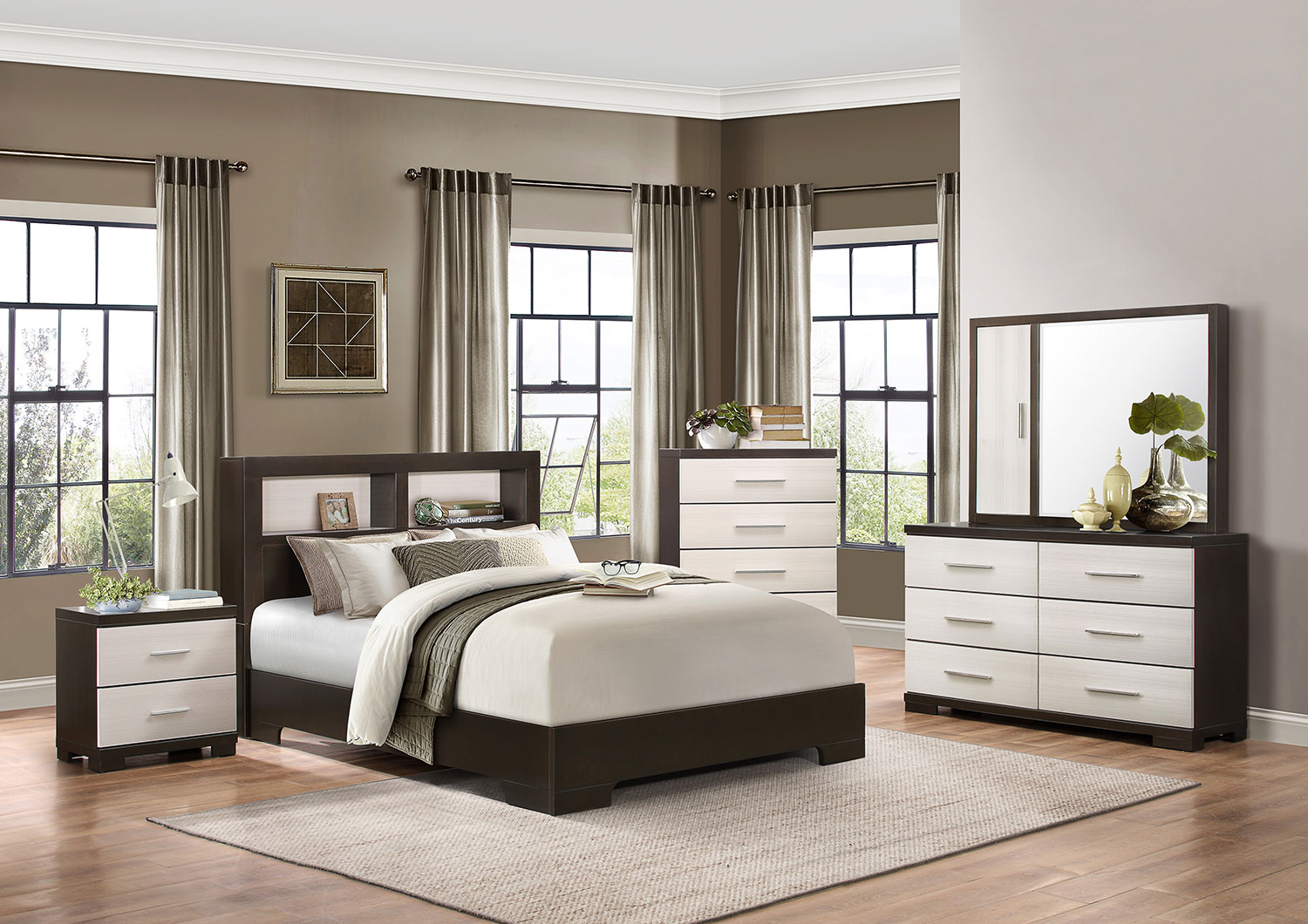 Homelegance Pell Low Profile Storage Bookcase Bedroom Set - Two-tone Espresso/White Homelegance Pell Low Profile Storage Bookcase Bedroom Set - Two-tone Espresso/White