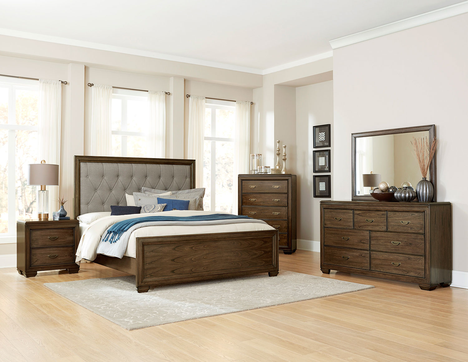 Homelegance Leavitt Button Tufted Upholstered Bedroom Set - Brown Cherry Homelegance Leavitt Button Tufted Upholstered Bedroom Set - Brown Cherry