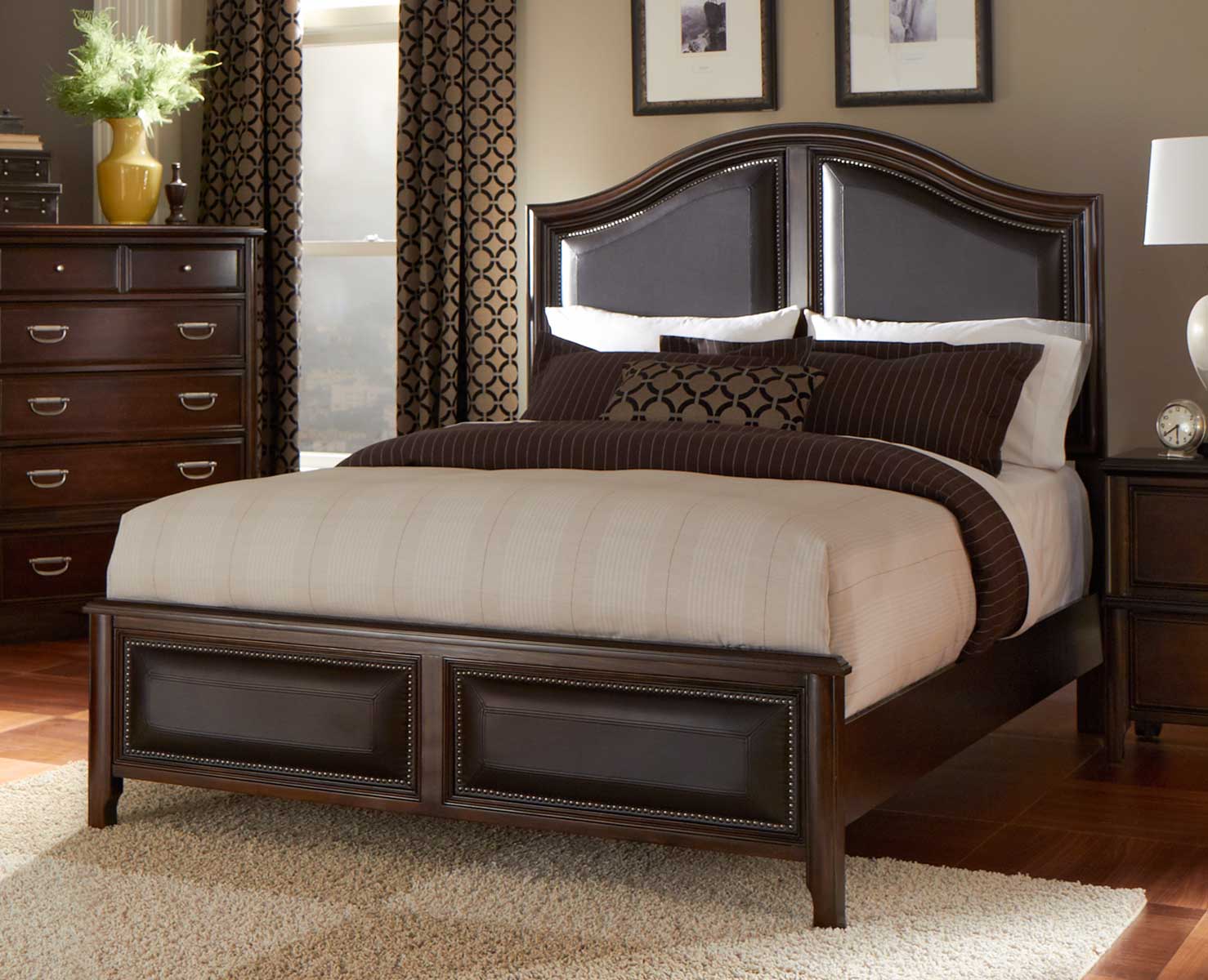 Homelegance Beaux Low Profile Bed with Vinyl Insert - Dark Cherry Homelegance Beaux Low Profile Bed with Vinyl Insert - Dark Cherry
