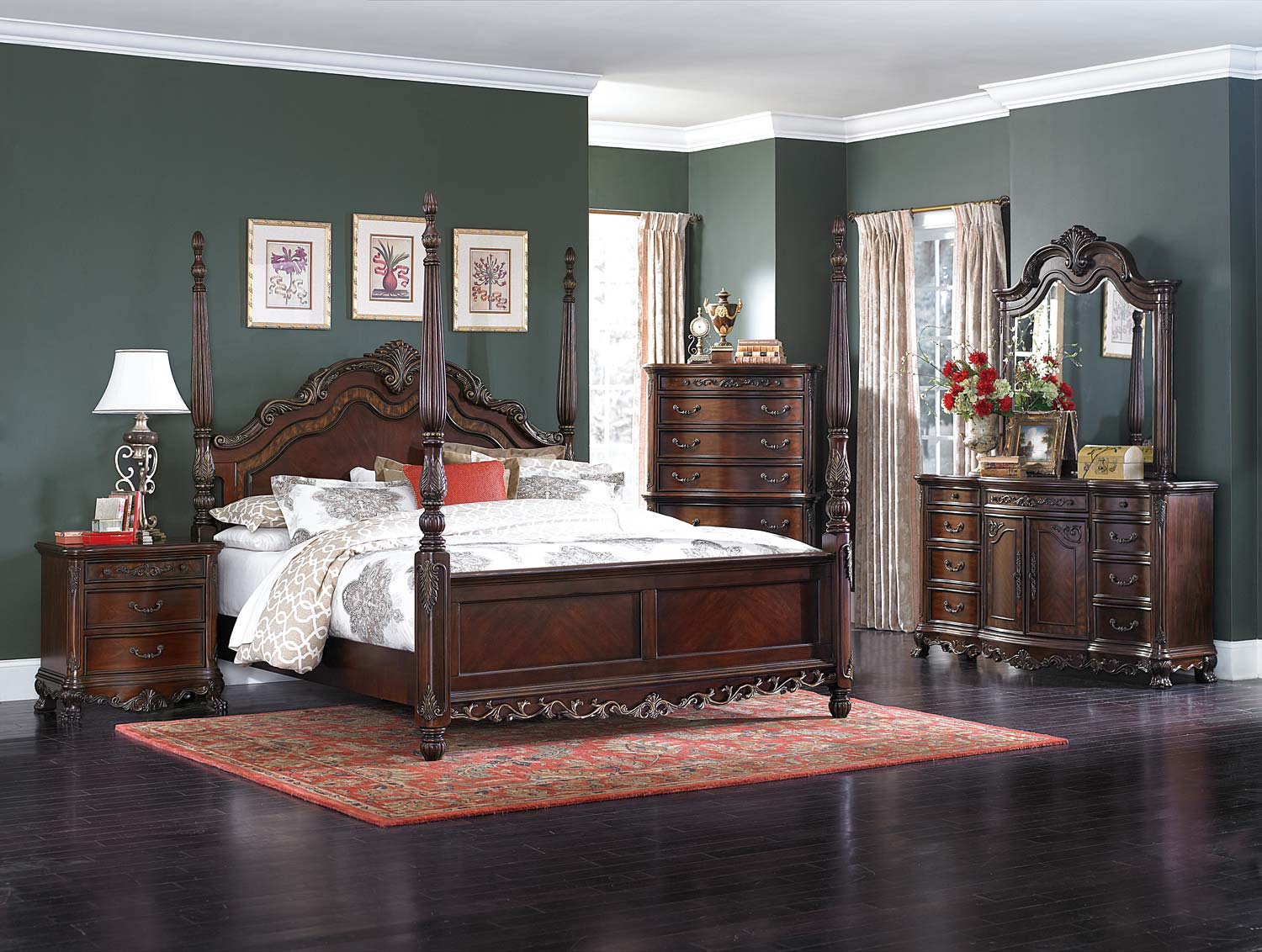 Homelegance Deryn Park Poster Bed Set - Cherry