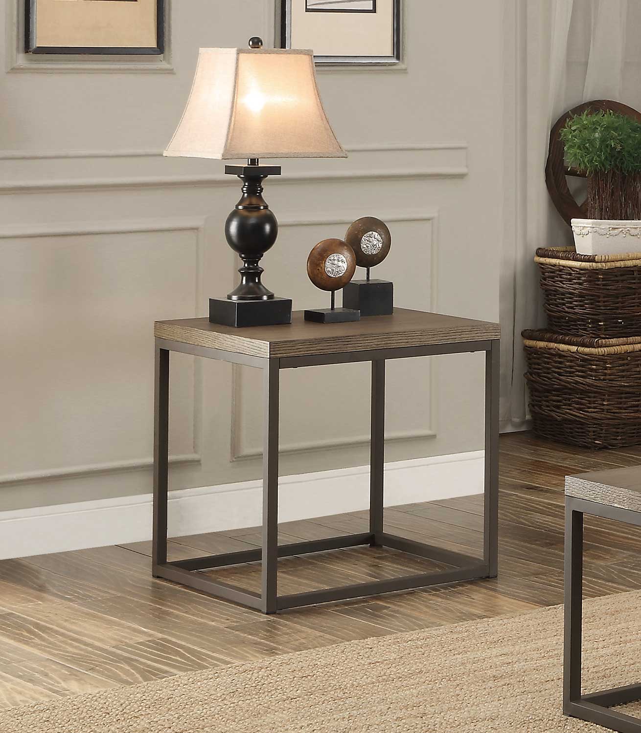 Homelegance Daria End Table - Weathered Wood Table Top with Metal Framing