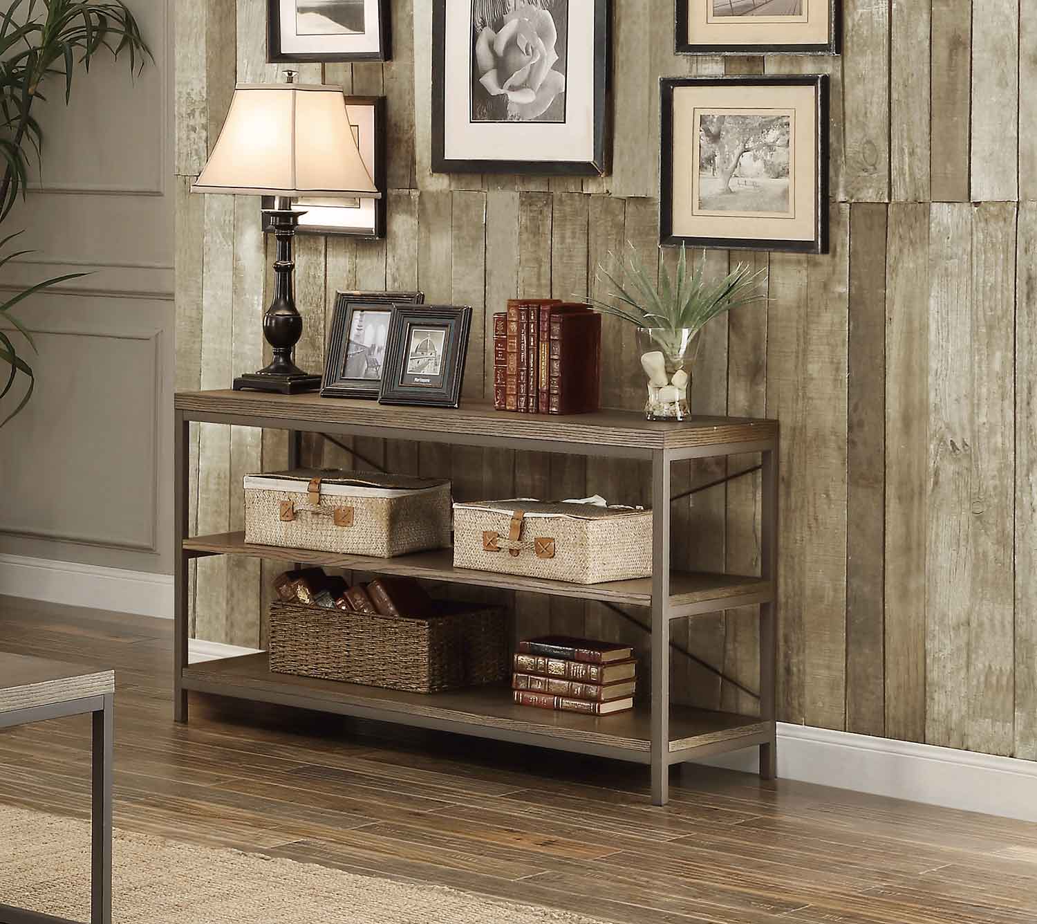 Homelegance Daria Sofa Table/TV Stand - Weathered Wood Table Top with Metal Framing