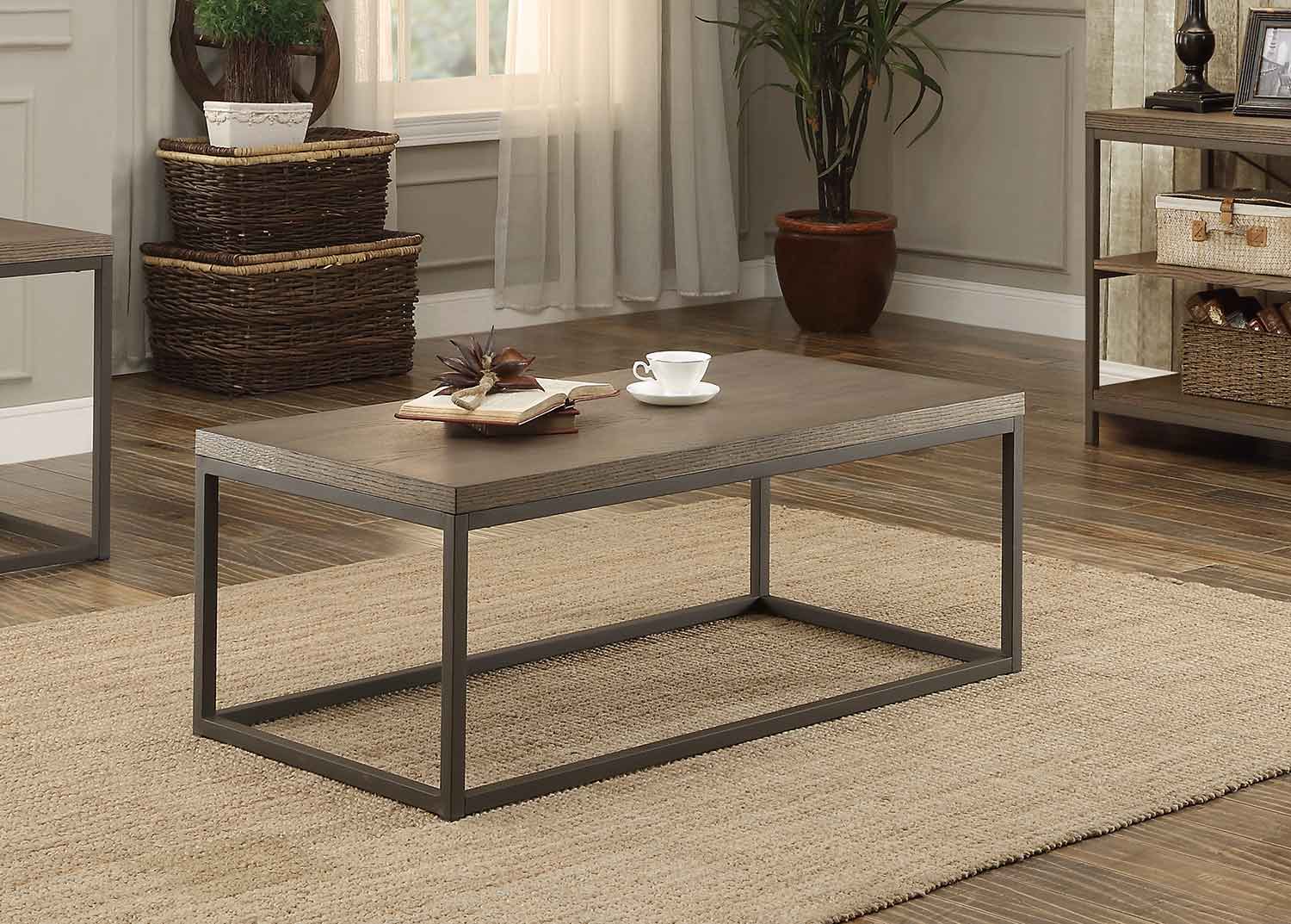 Homelegance Daria Cocktail/Coffee Table - Weathered Wood Table Top with Metal Framing
