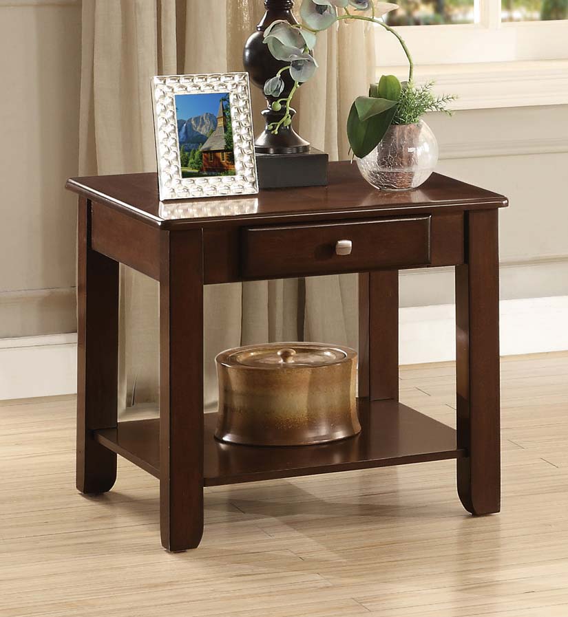 Homelegance Ballwin End Table with Functional Drawer - Deep Cherry