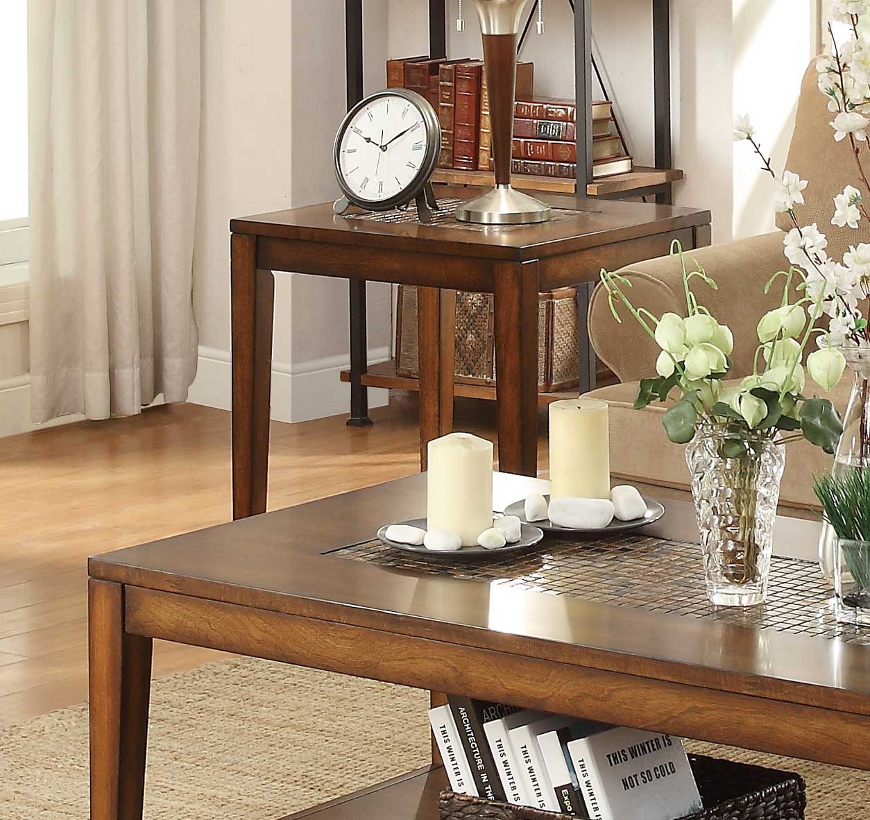 Homelegance Antoni End Table with Shelf - Warm Brown Cherry Homelegance Antoni End Table with Shelf - Warm Brown Cherry